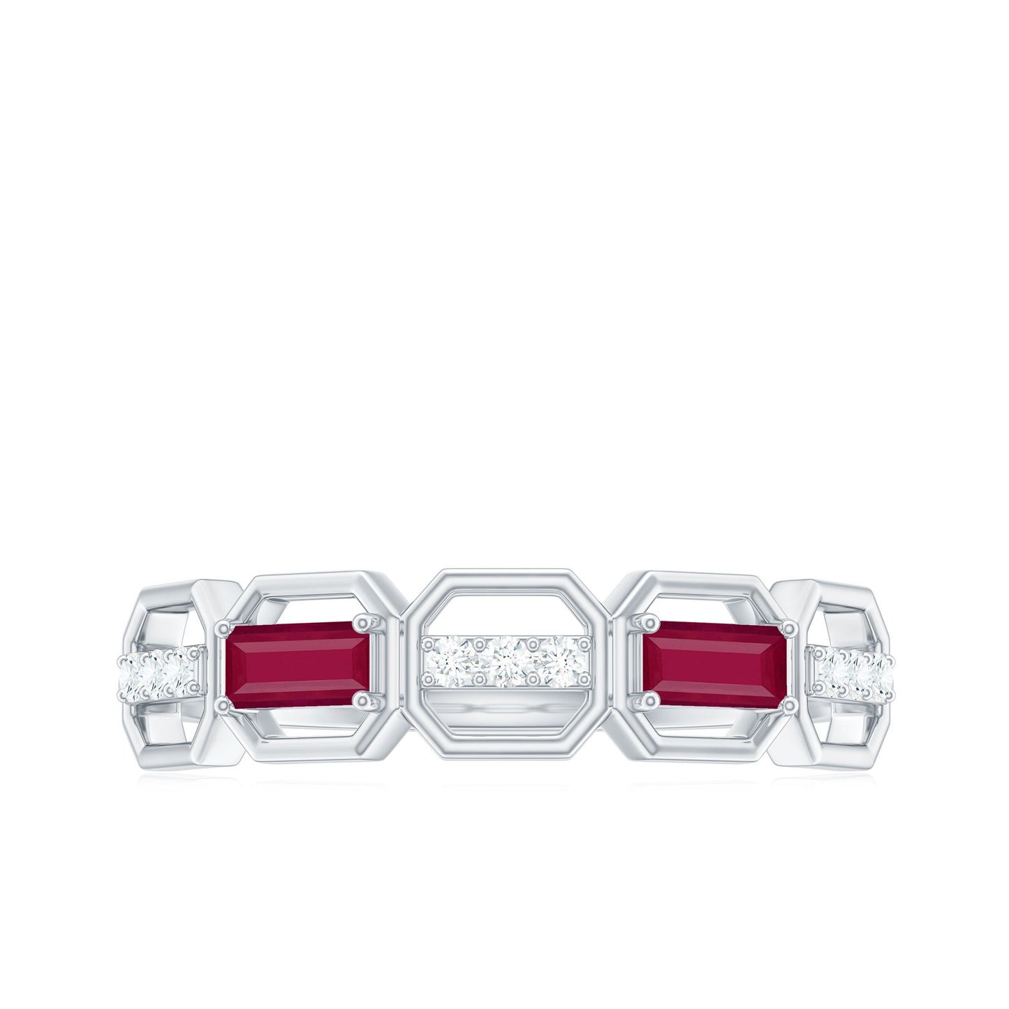 Natural Baguette Ruby Band Ring with Diamond