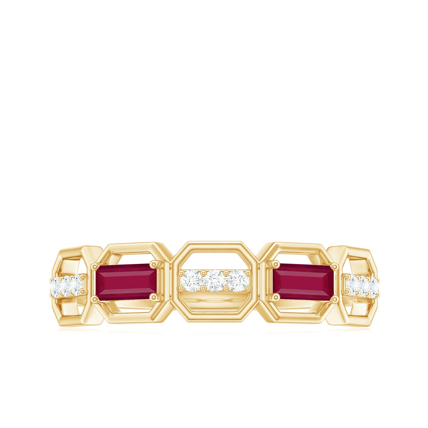 Natural Baguette Ruby Band Ring with Diamond