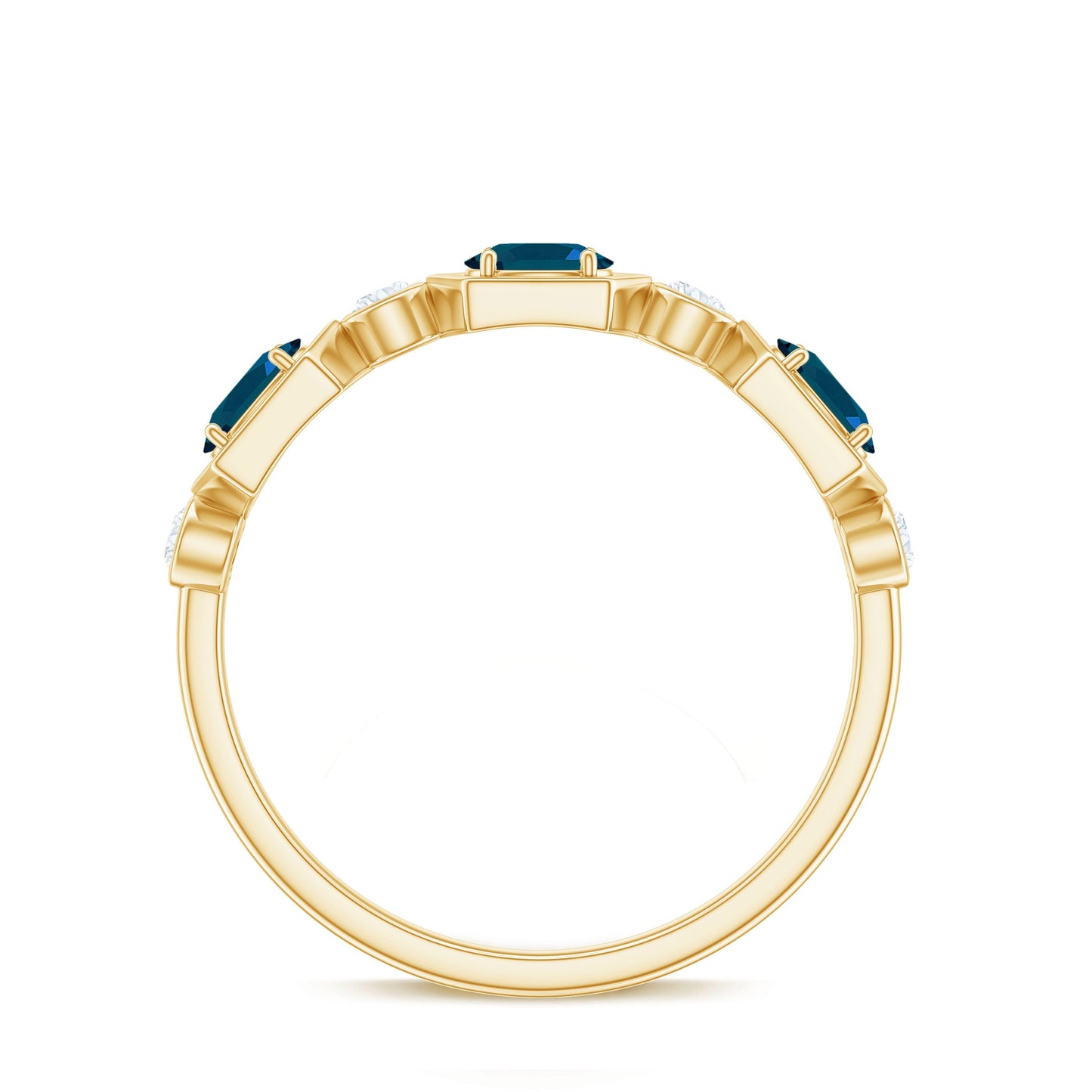Real Certified London Blue Topaz Halft Eternity Band Ring with Diamond