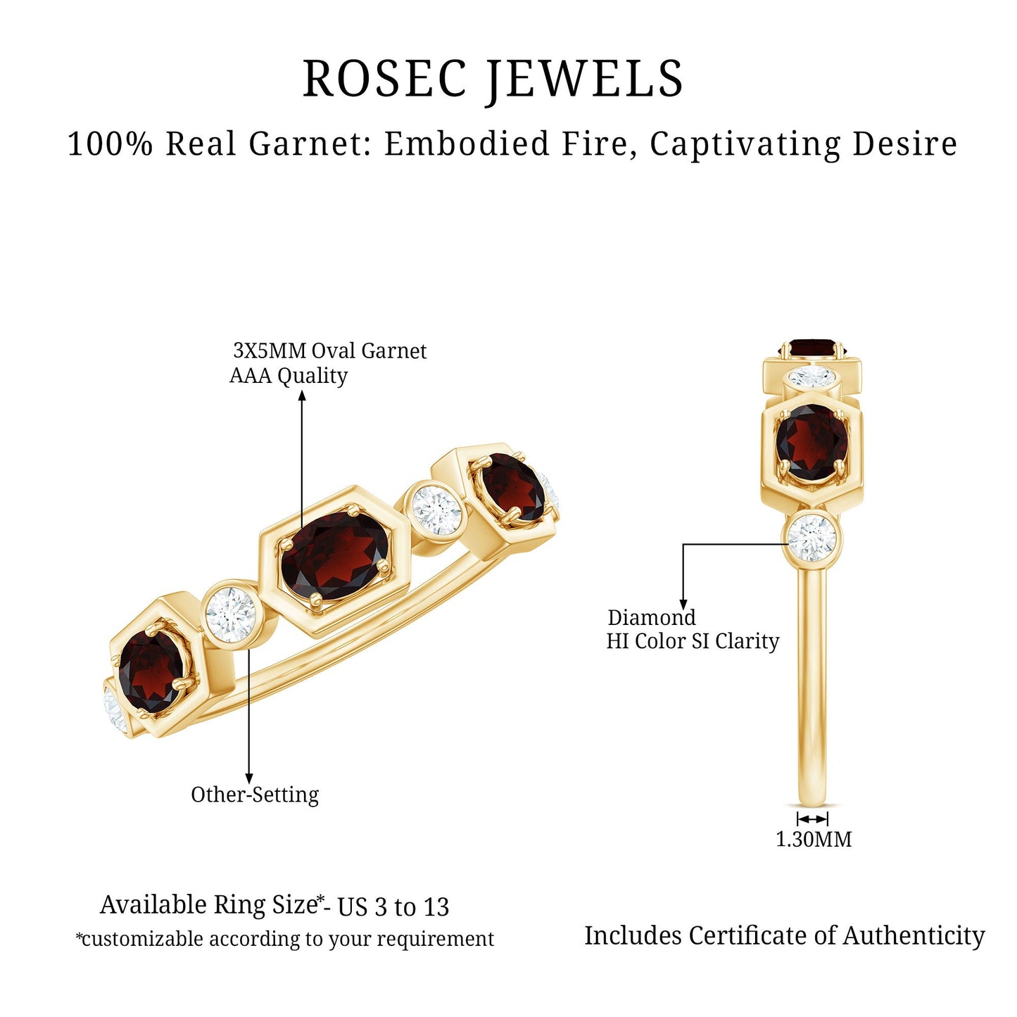 Natural Garnet Diamond Wedding Band With Certificate
