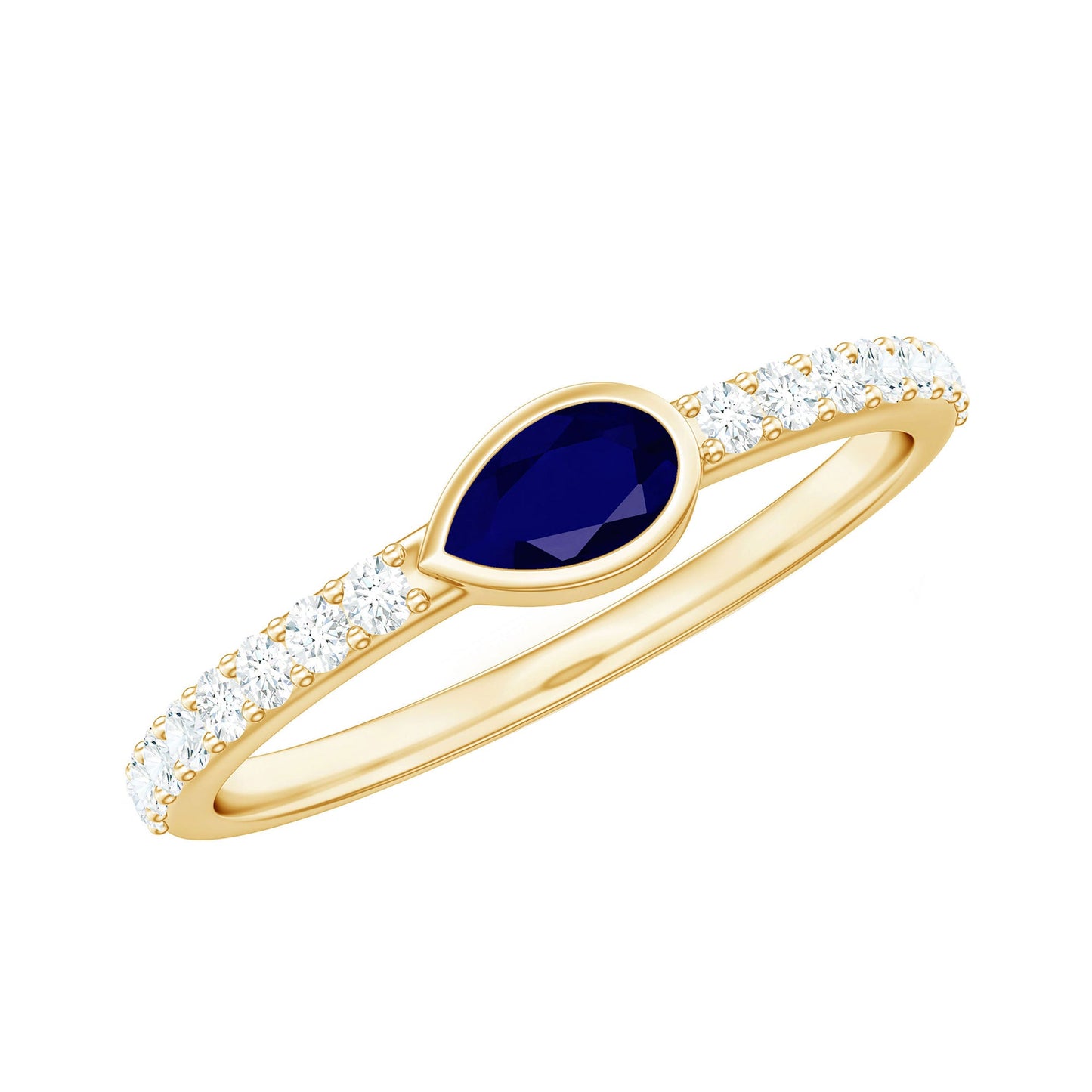 Real Pear Shape Blue Sapphire Promise Ring with Diamond