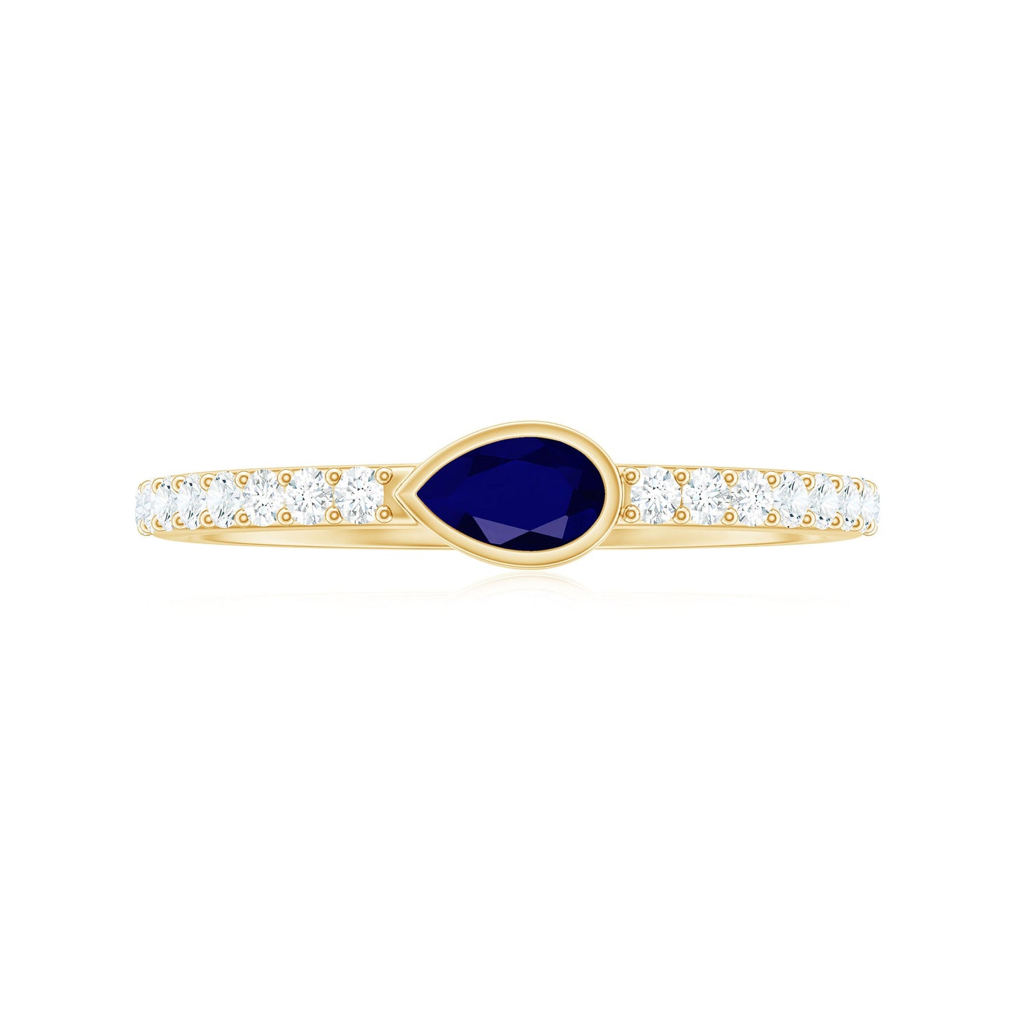 Real Pear Shape Blue Sapphire Promise Ring with Diamond