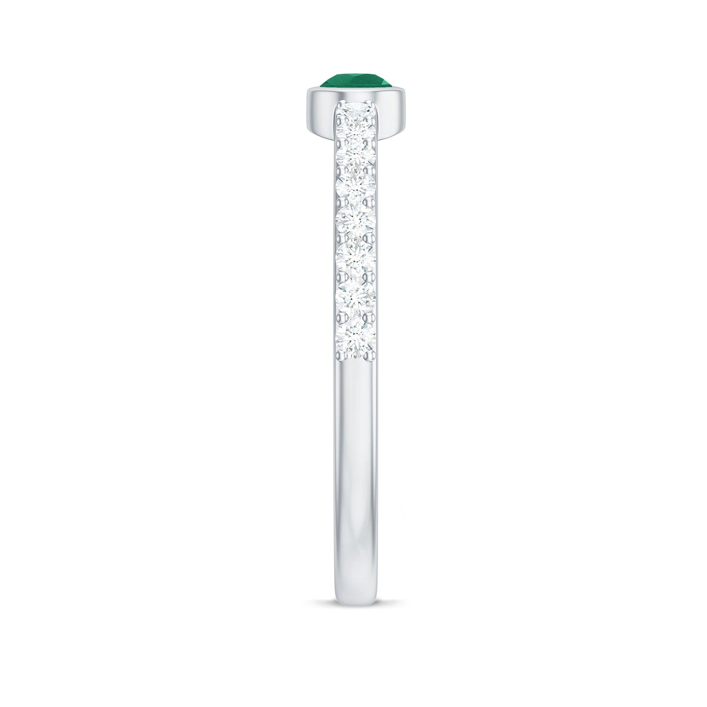 Natural Pear Shape Emerald Diamond Promise Ring in Bezel Setting