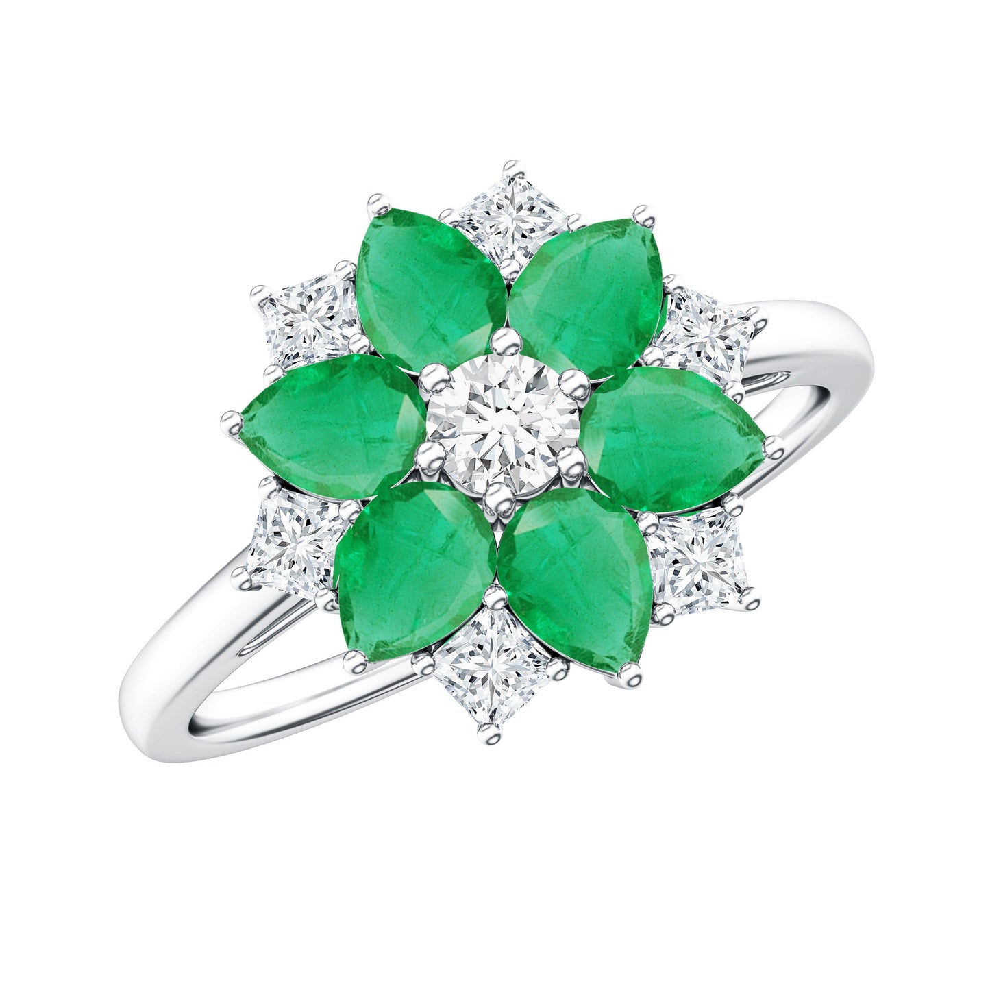 Genuine Emerald and Diamond Nature Inspired Statement Ring