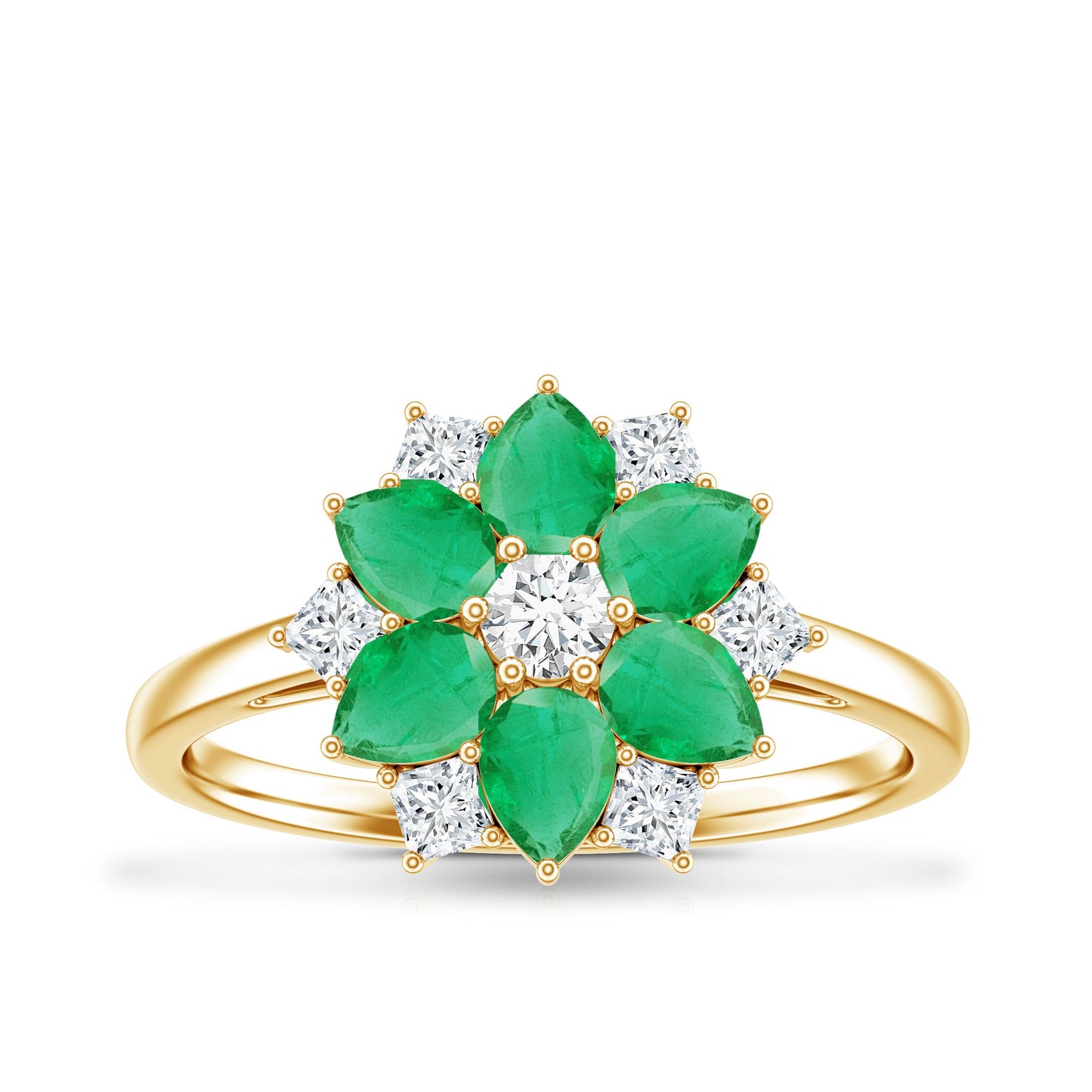 Genuine Emerald and Diamond Nature Inspired Statement Ring