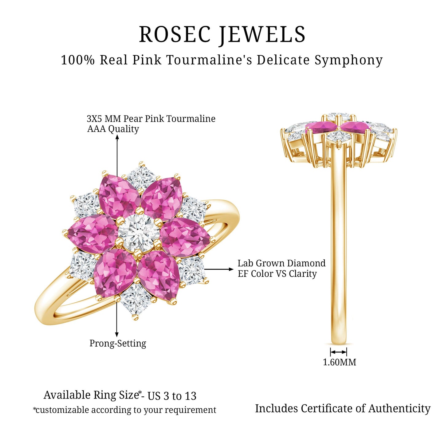 Certified Pink Tourmaline Flower Engagement Ring with Diamond