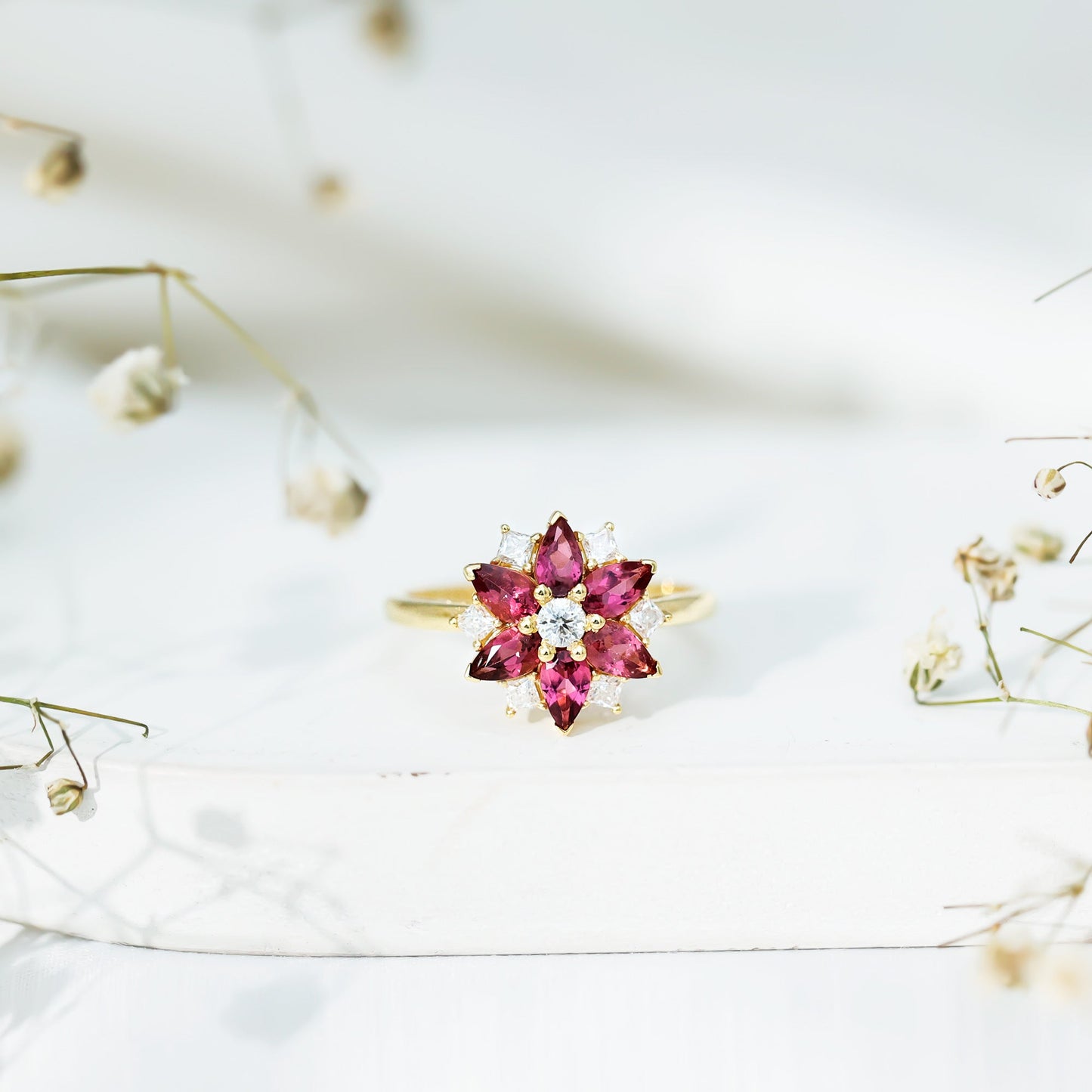 Certified Pink Tourmaline Flower Engagement Ring with Diamond