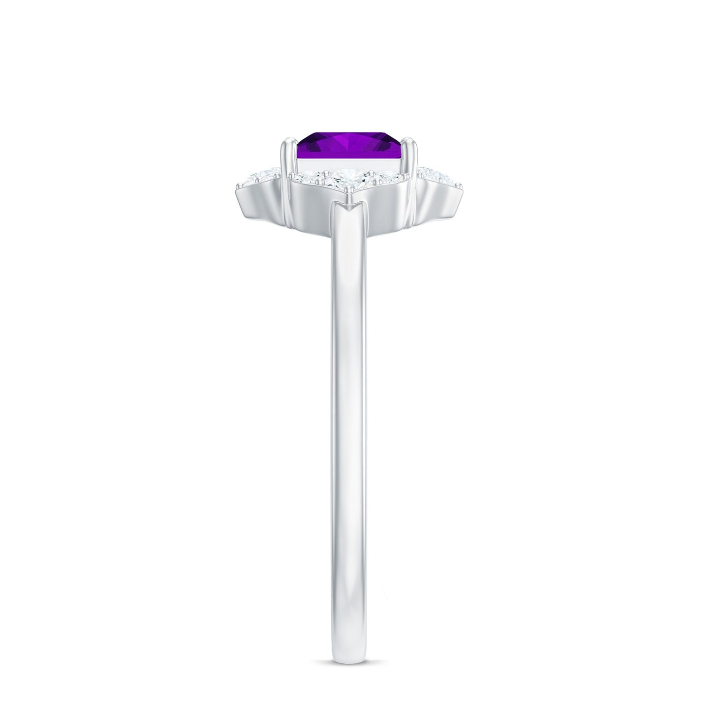 Natural 1.2 Carat Princess Cut Amethyst Flower Engagement Ring with Diamond