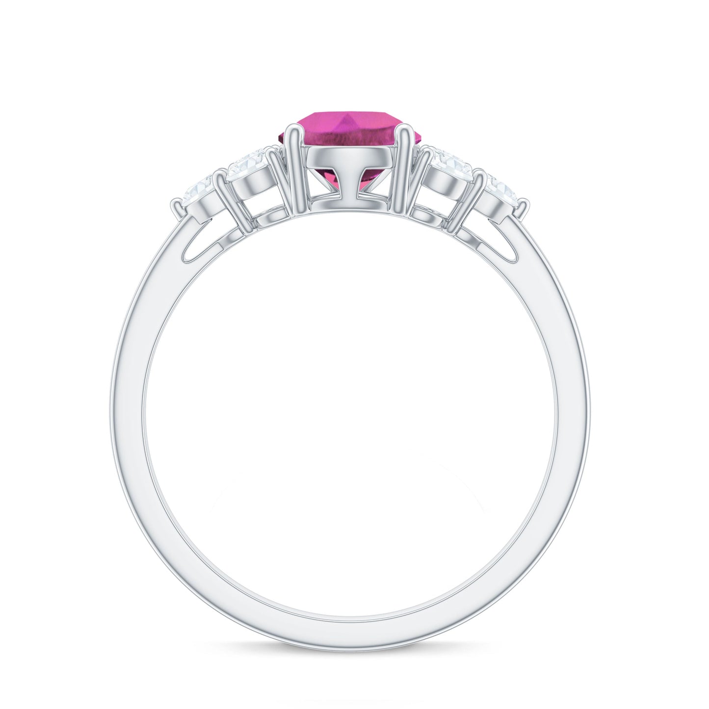 Pear Shaped Pink Tourmaline Solitaire Engagement Ring with Diamond Trio