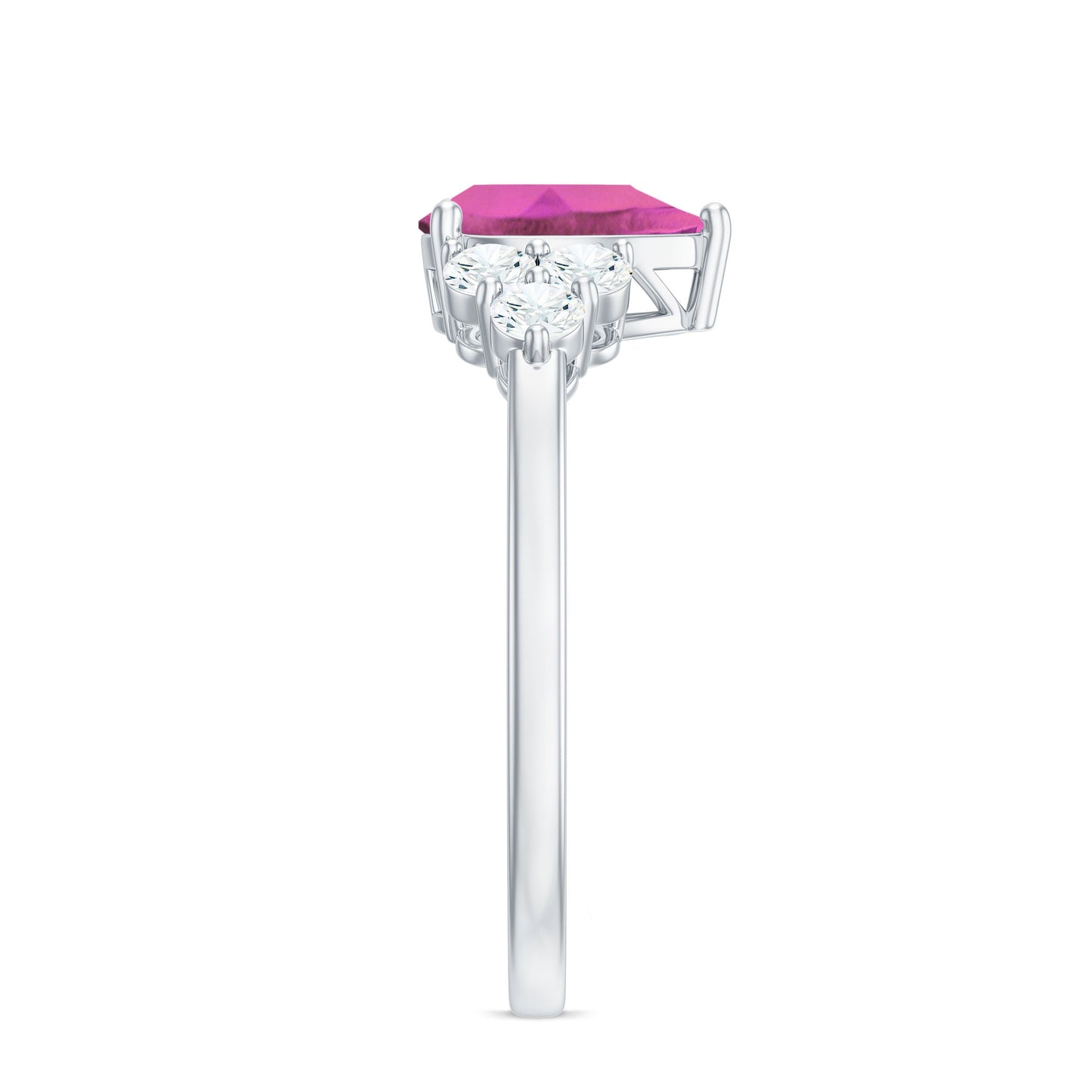 Pear Shaped Pink Tourmaline Solitaire Engagement Ring with Diamond Trio