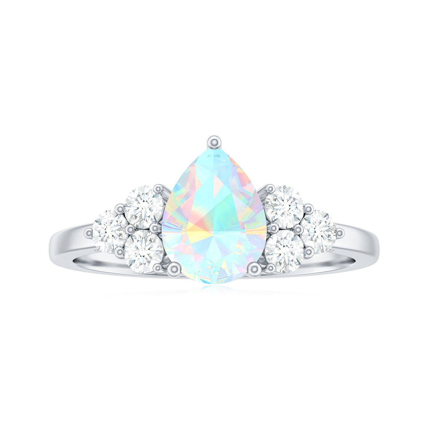 Natural 2 Carat Ethiopian Opal Pear Shaped Engagement Ring with Diamond Trio