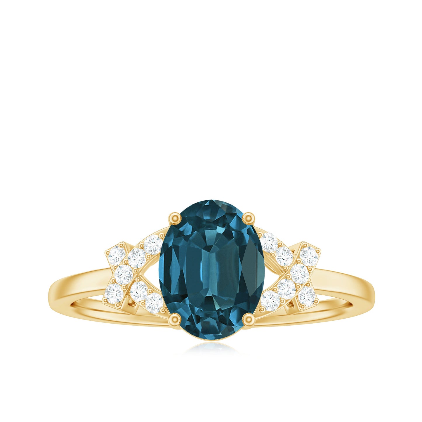 1 Carat Oval Cut London Blue Topaz Solitaire Engagement Ring with Split Shank