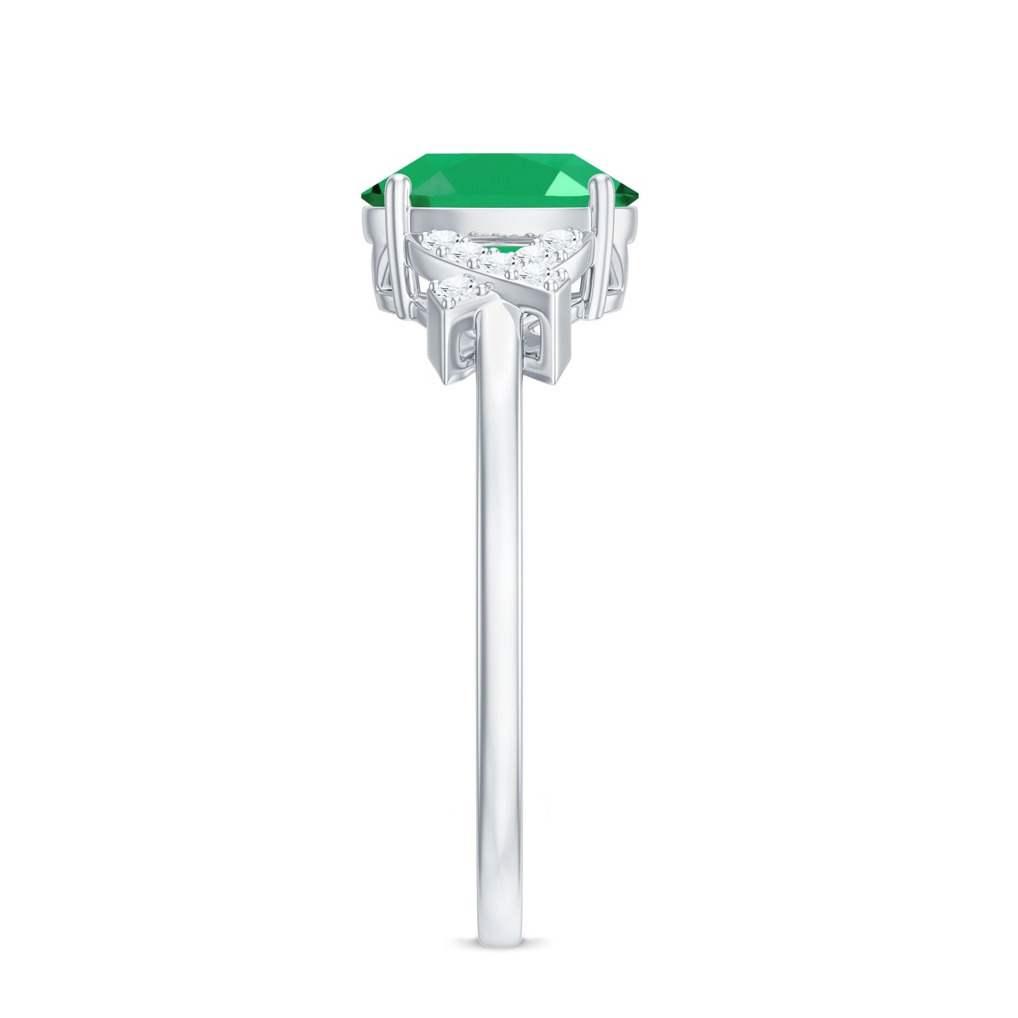 Real Solitaire Emerald Oval Engagement Ring with Diamond Split Shank