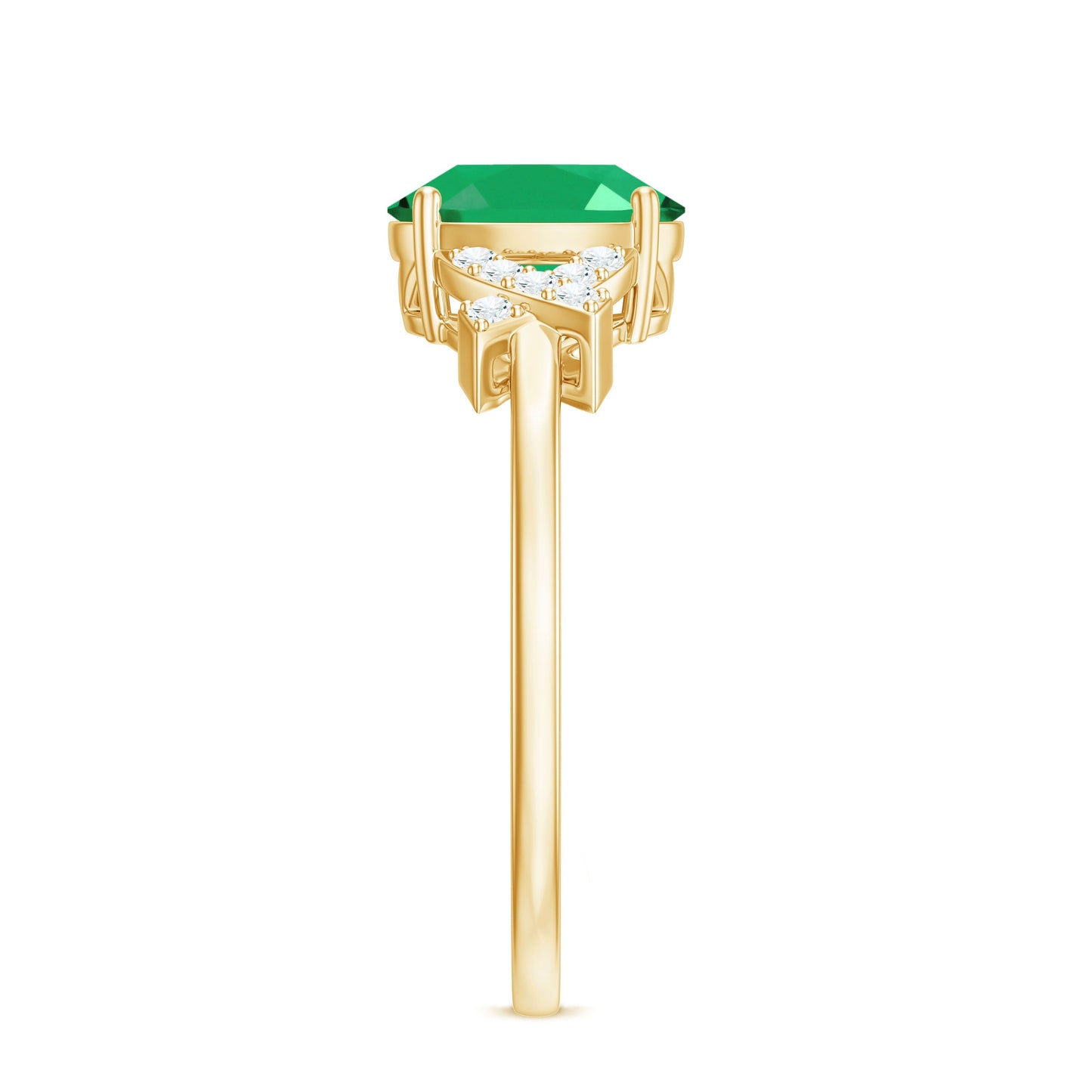 Real Solitaire Emerald Oval Engagement Ring with Diamond Split Shank