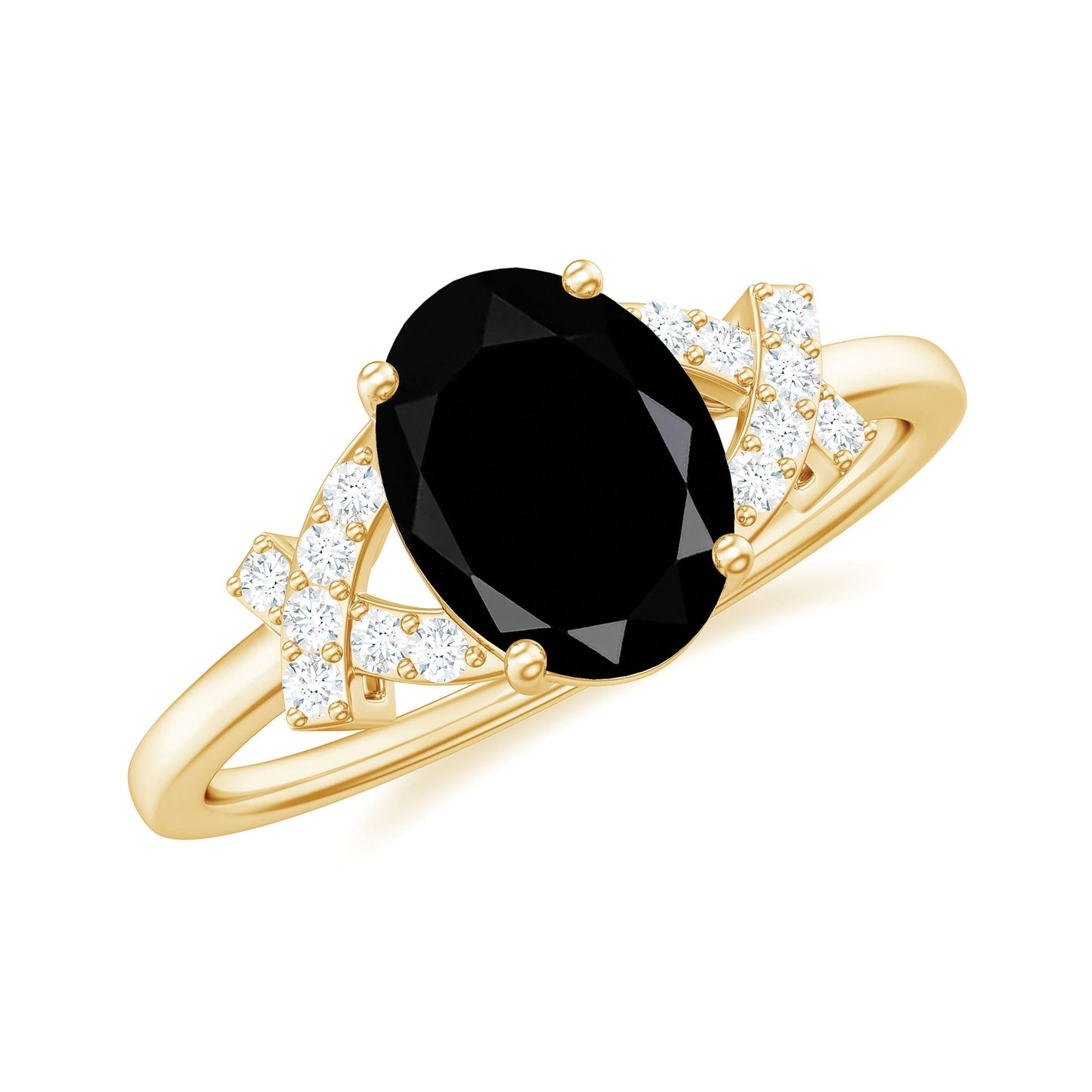 1.9 Carat Lab Grown Black Diamond Oval Engagement Ring with White Diamond Split Shank