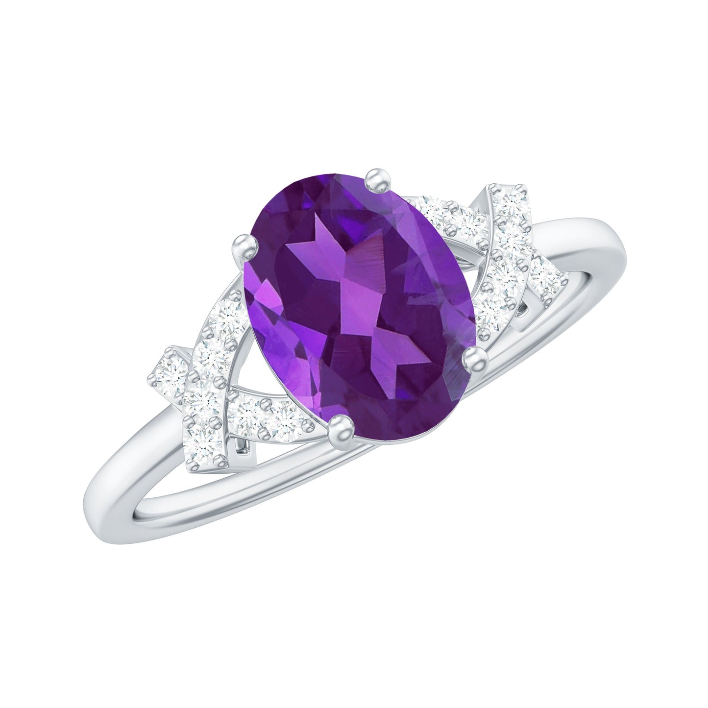 Real 1 Carat Amethyst Oval Engagement Ring with Diamond Split Shank