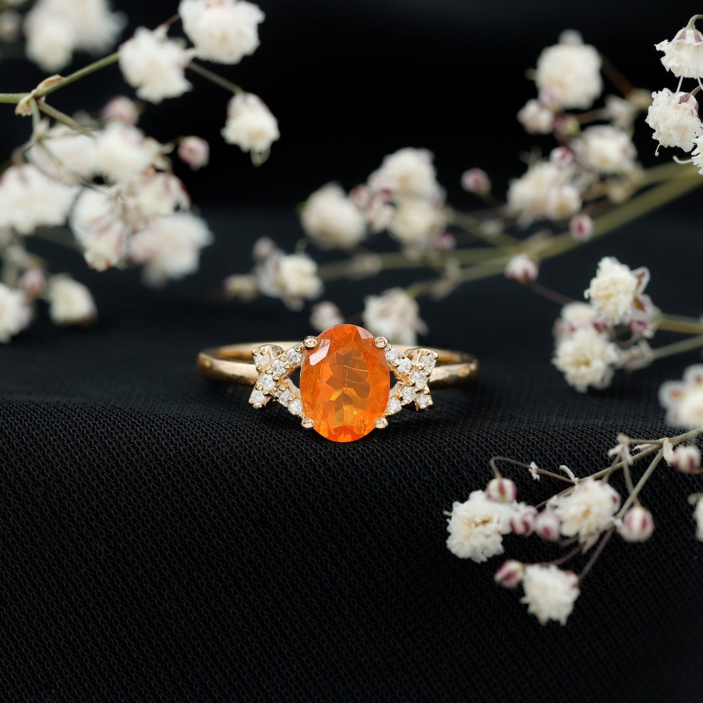 1 Carat Oval Fire Opal and Diamond Engagement Ring with Split Shank