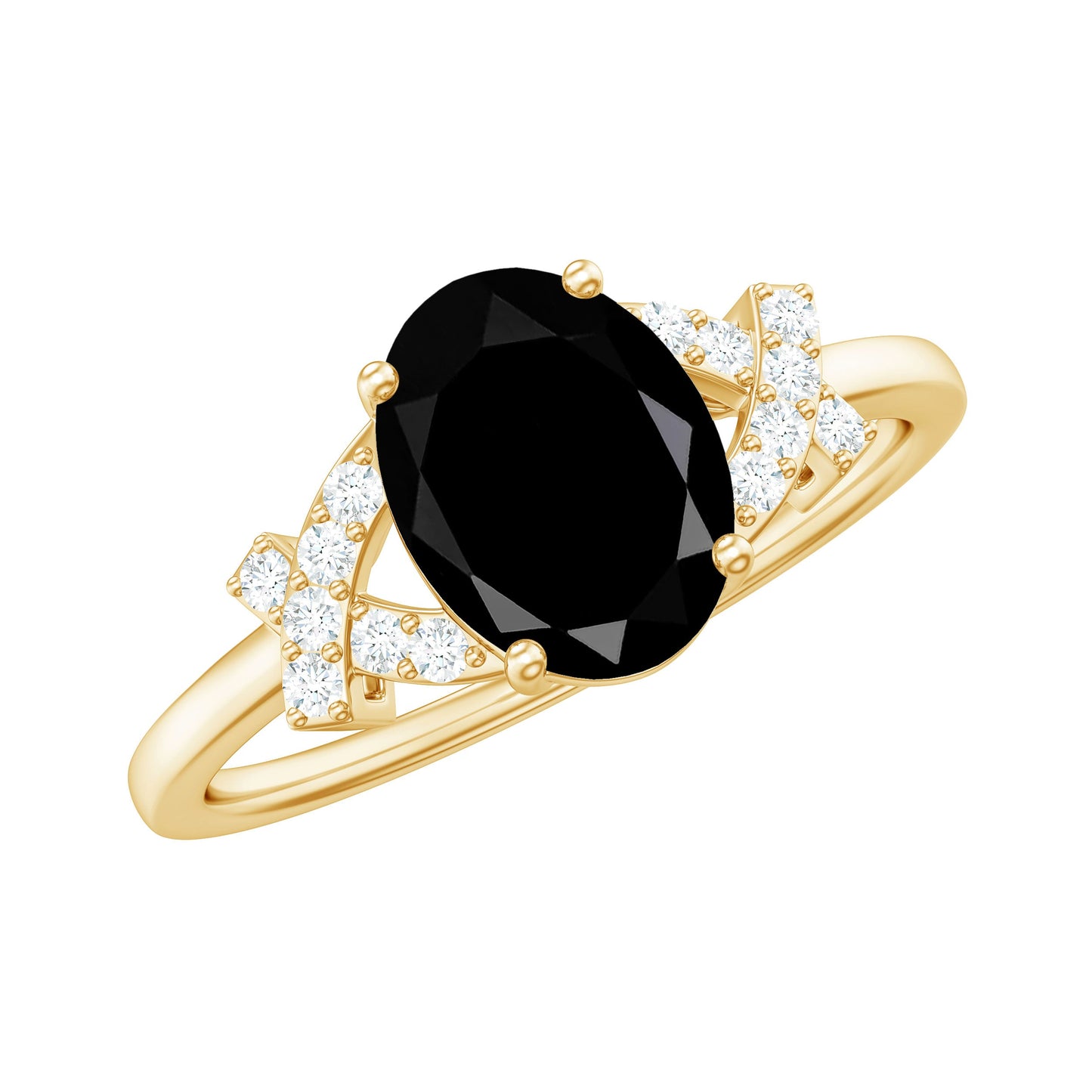 Solitaire Black Onyx Oval Engagement Ring in Split Shank