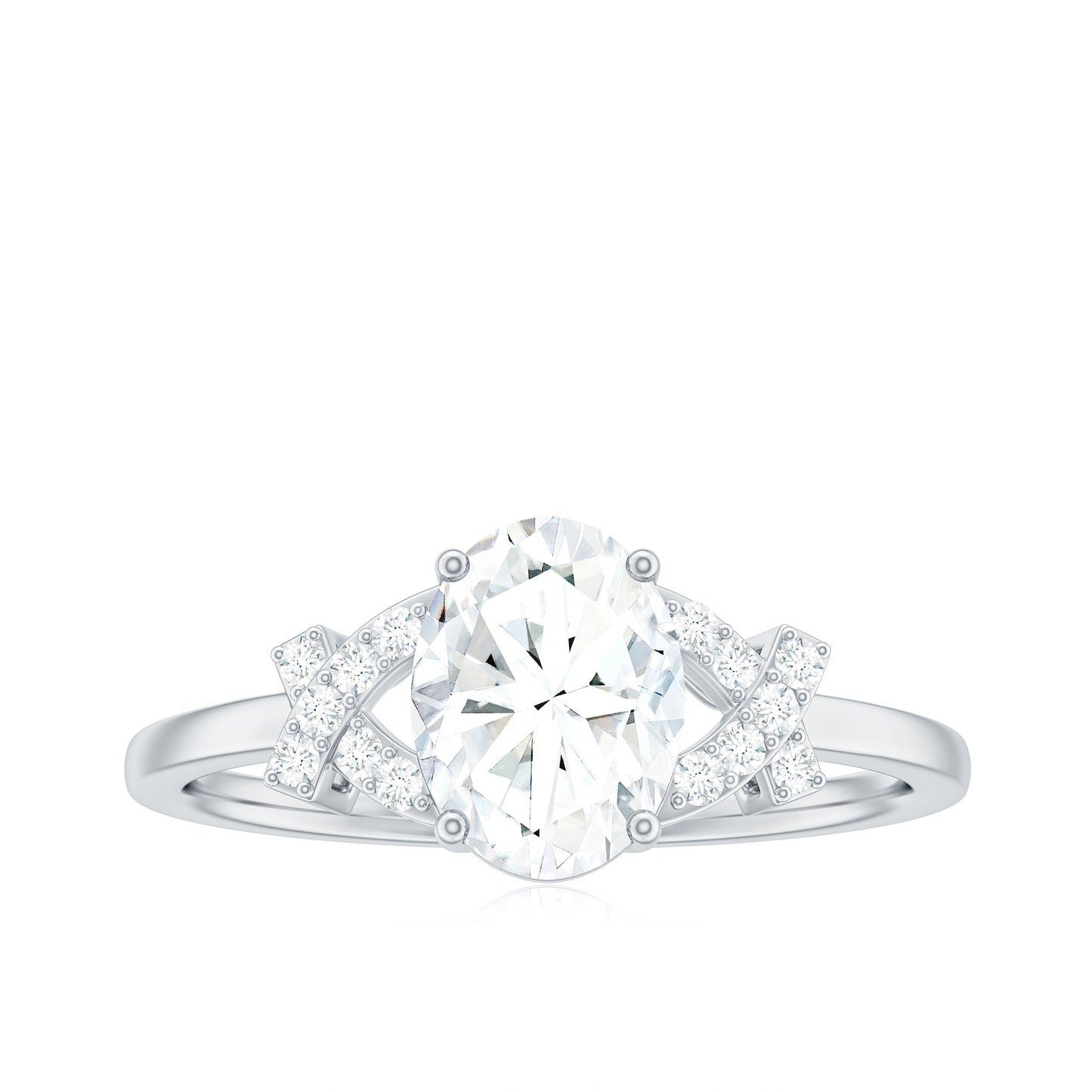Certified Moissanite Oval Engagement Ring in Split Shank