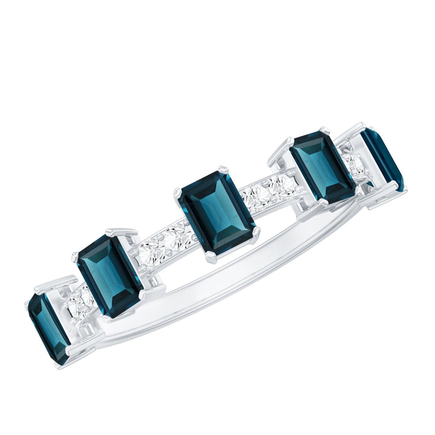 Emerald Cut London Blue Topaz Half Eternity Band with Diamond