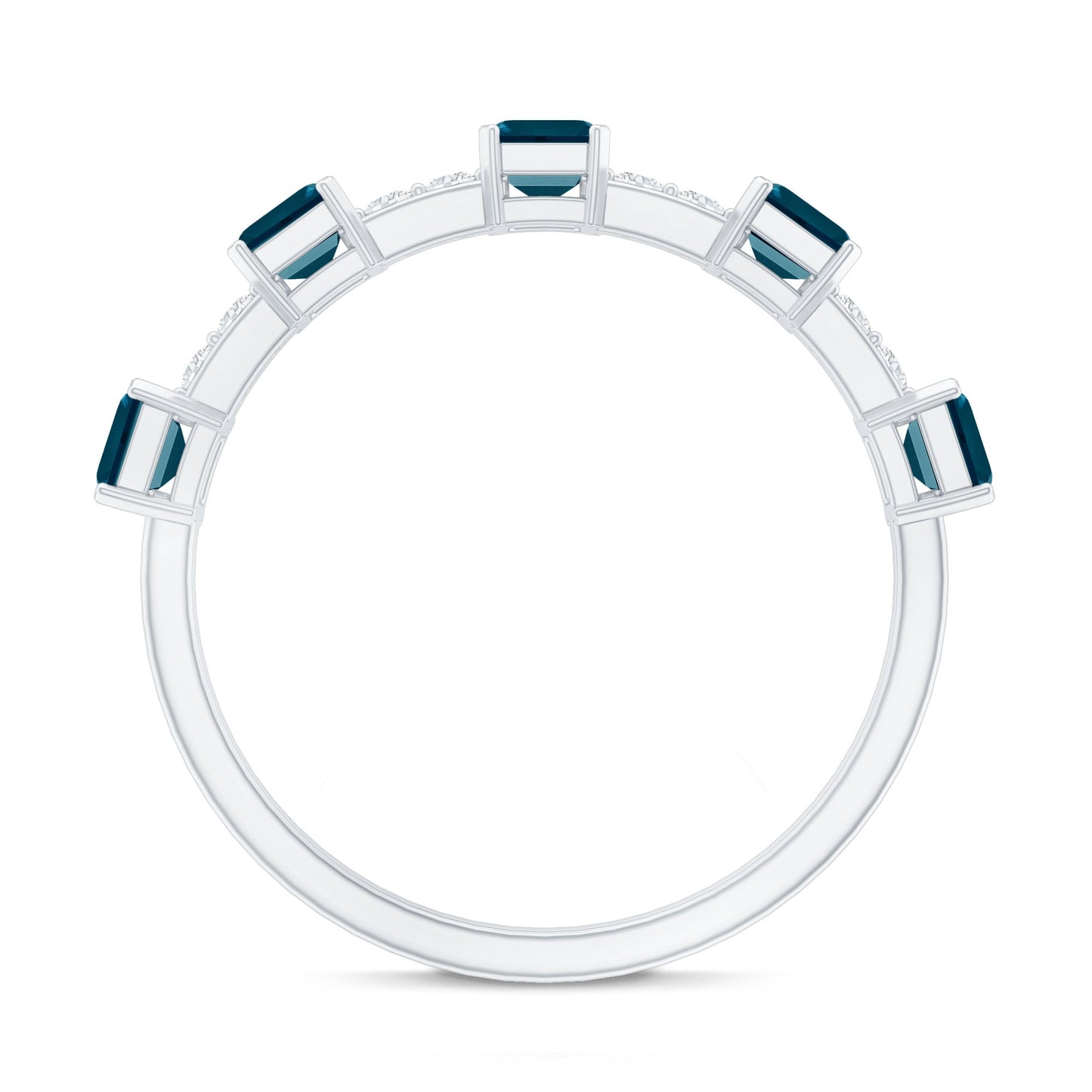 Emerald Cut London Blue Topaz Half Eternity Band with Diamond