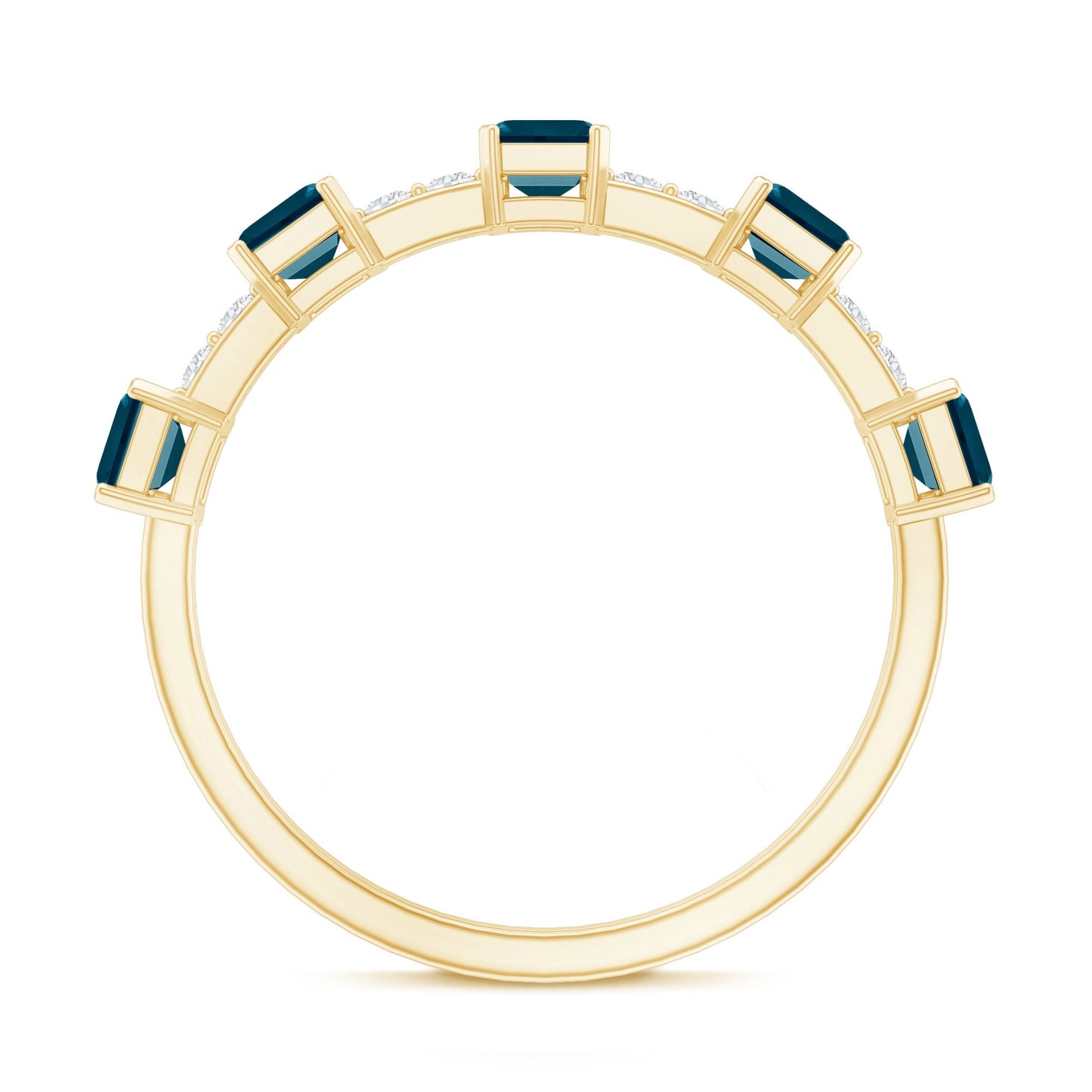 Emerald Cut London Blue Topaz Half Eternity Band with Diamond