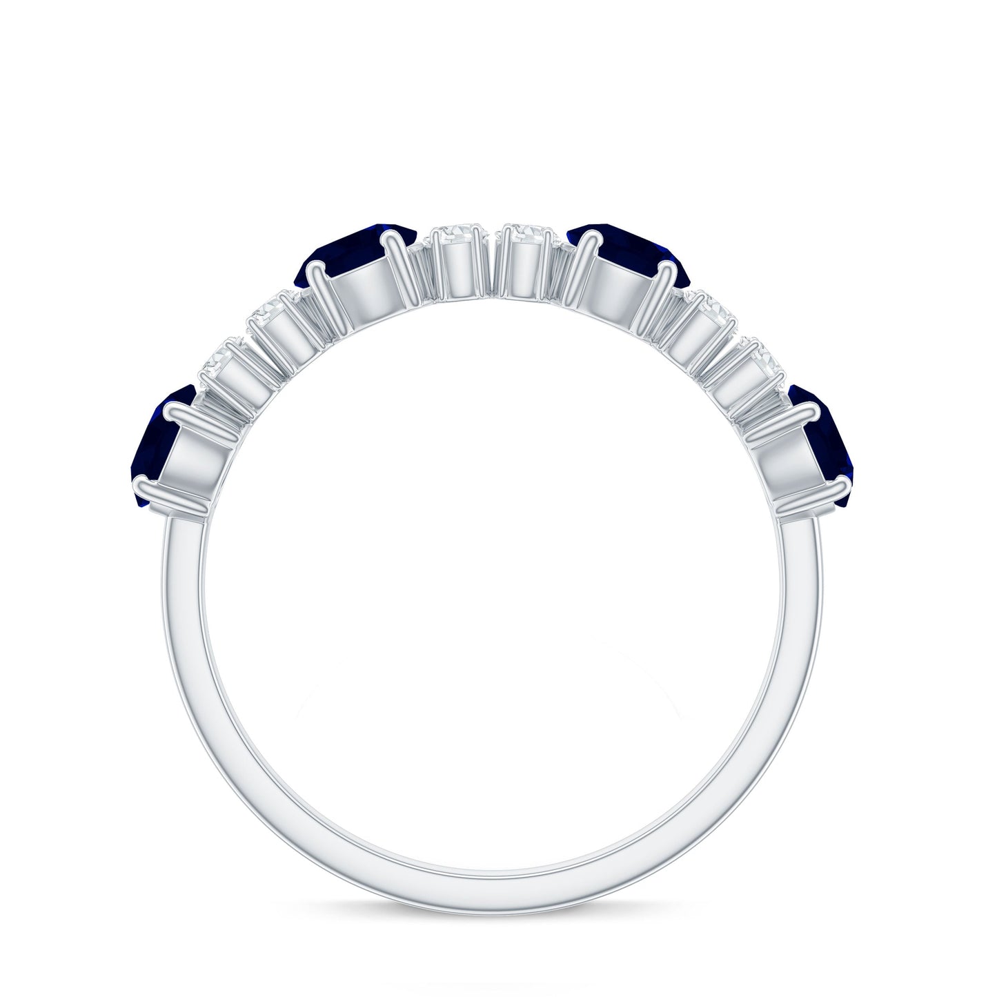 Genuine Blue Sapphire Half Eternity Ring with Diamond