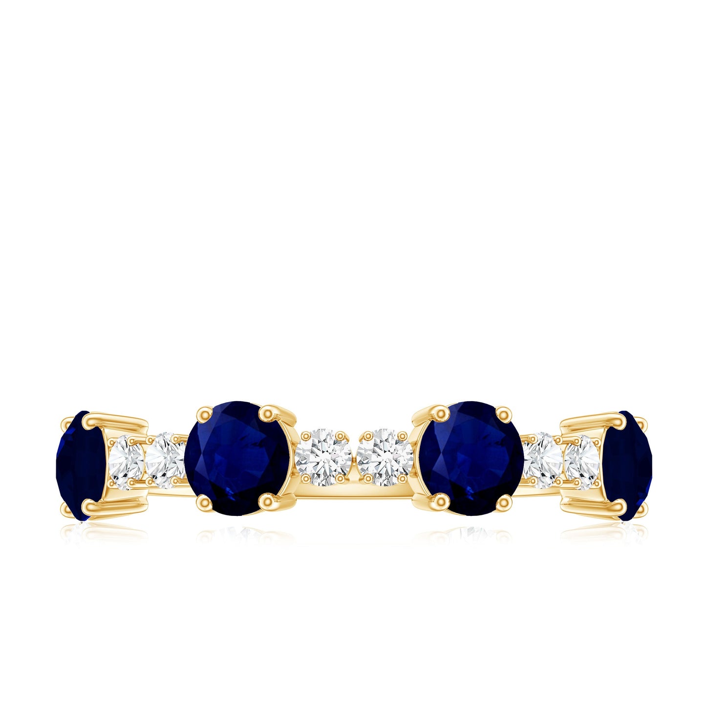 Genuine Blue Sapphire Half Eternity Ring with Diamond
