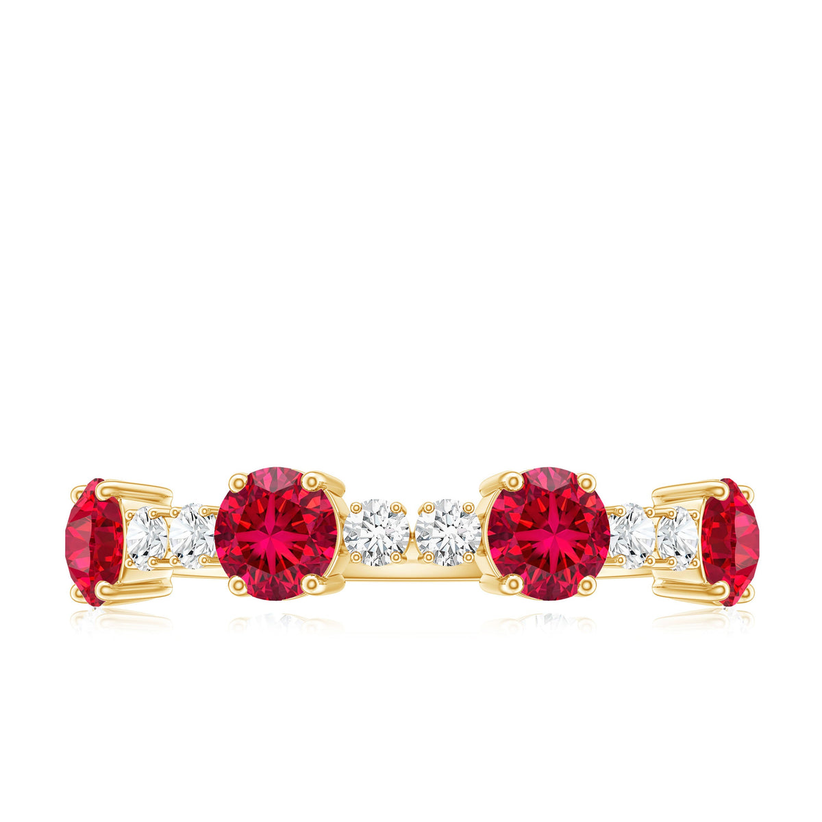 Certified Lab Grown Ruby Half Eternity Ring with Diamond