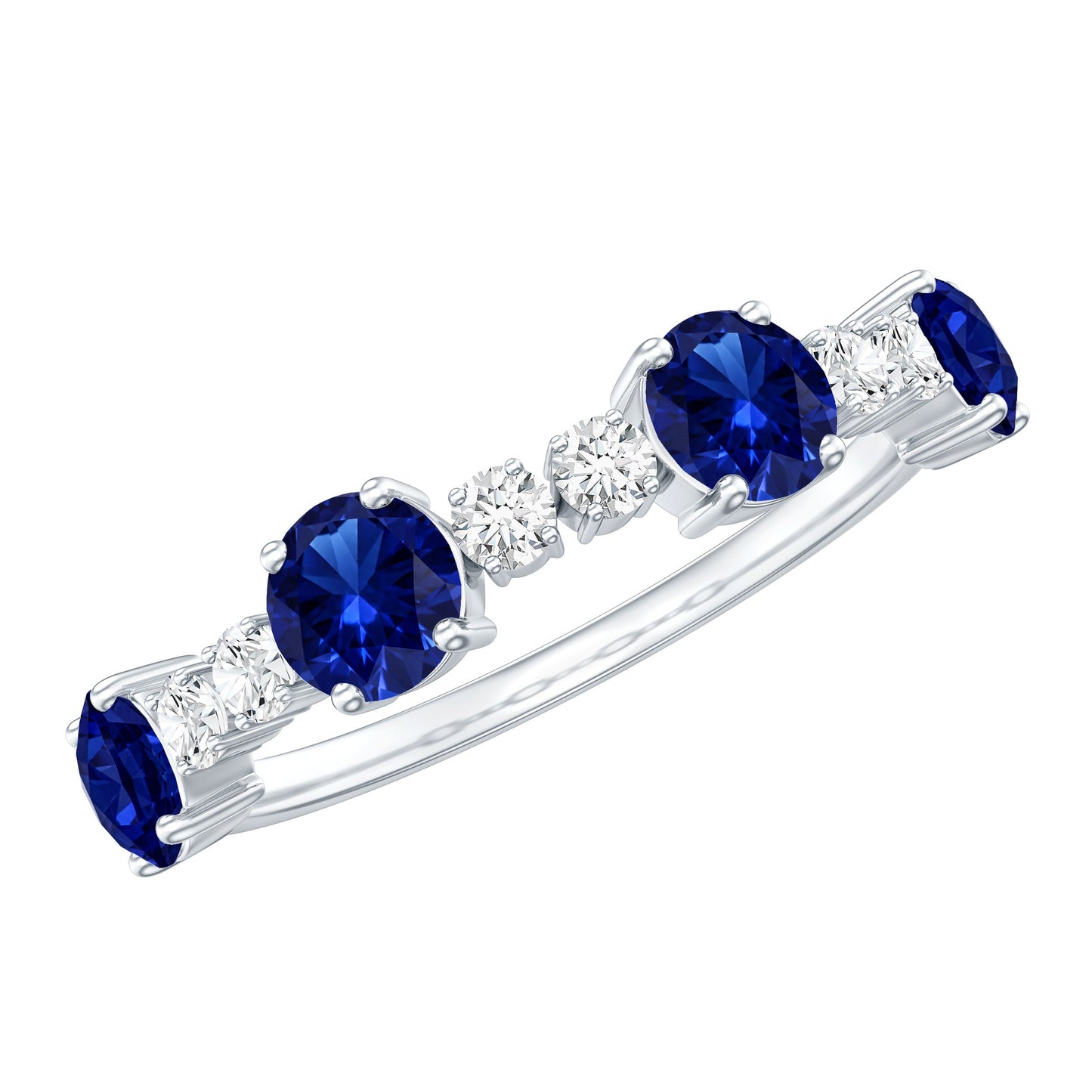 Certified Lab Grown Blue Sapphire Half Eternity Anniversary Ring with Diamond