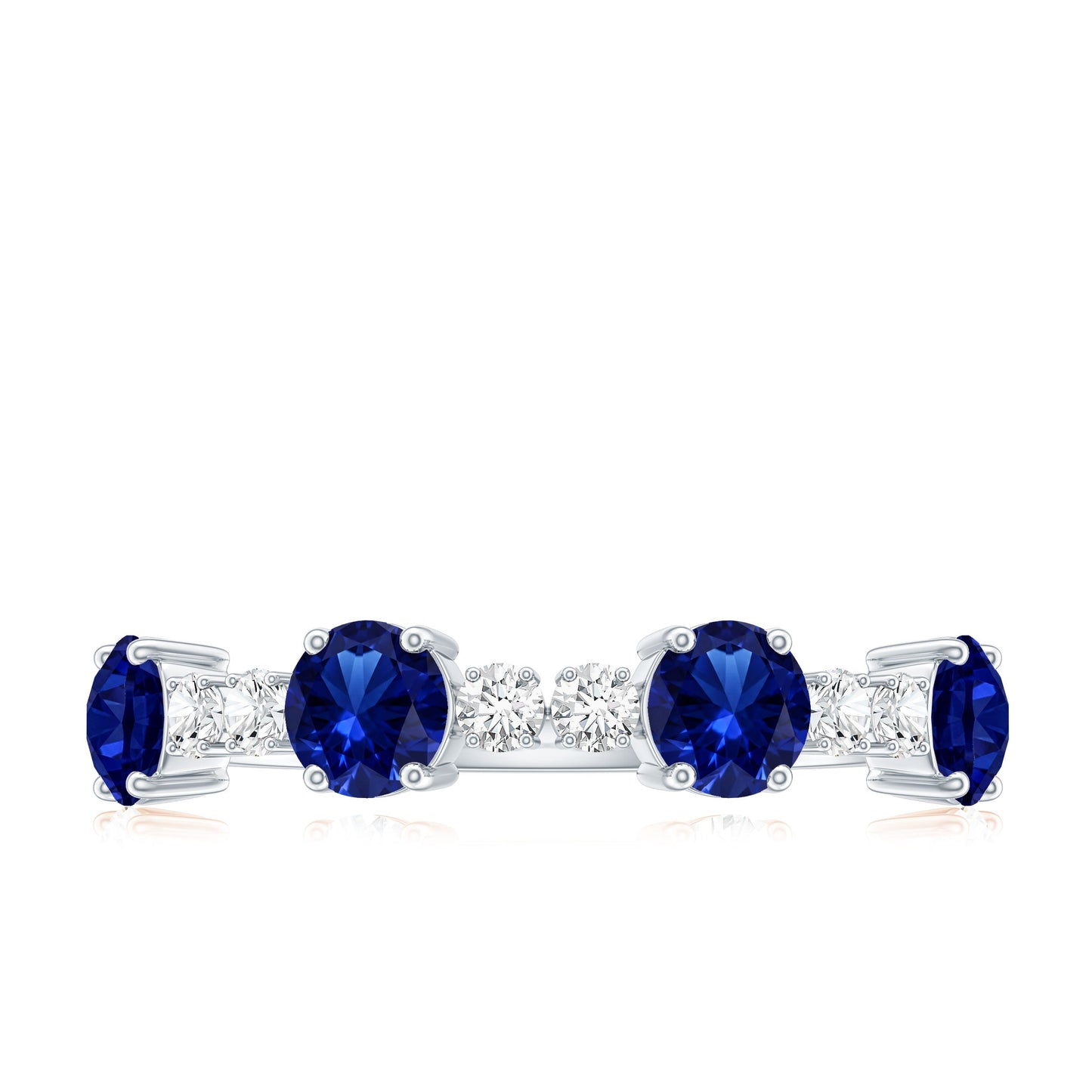 Certified Lab Grown Blue Sapphire Half Eternity Anniversary Ring with Diamond