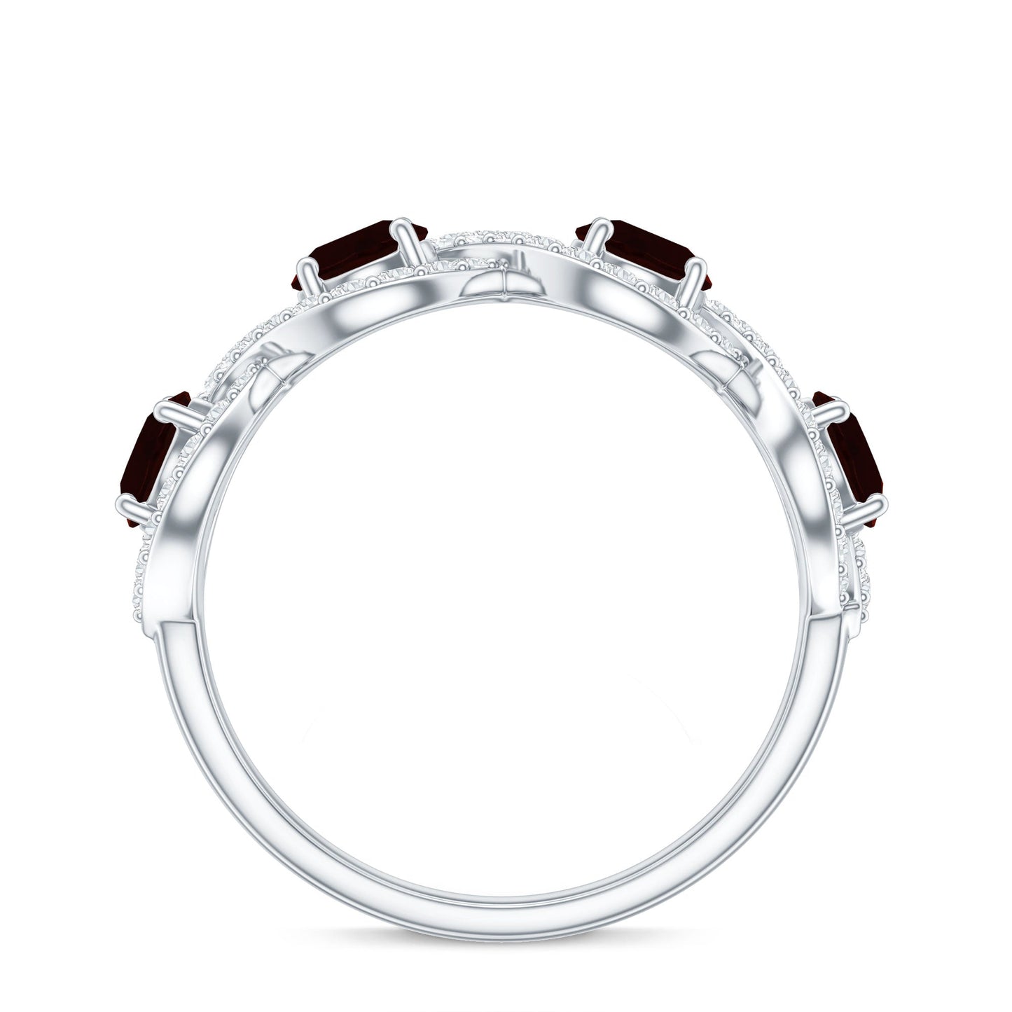 Natural Garnet Diamond Infinity Eternity Ring with Braided Shank