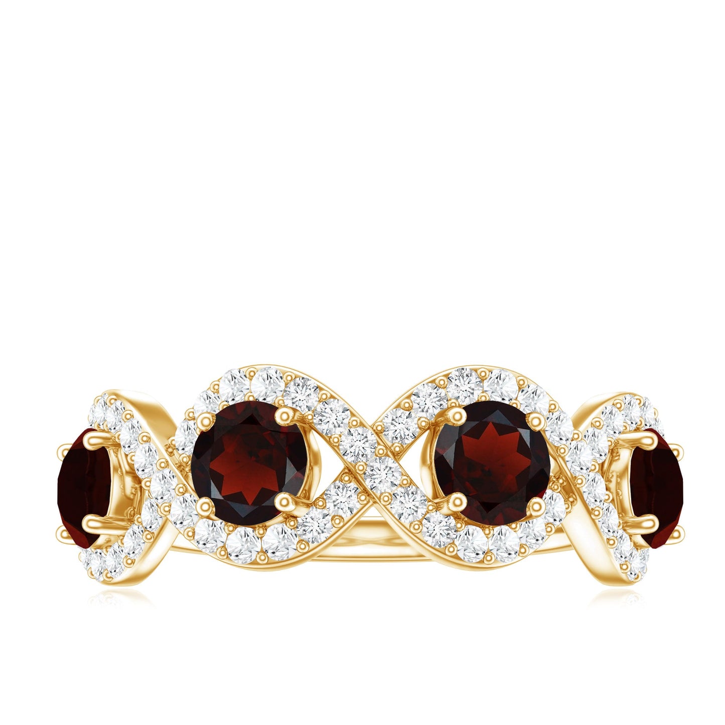 Natural Garnet Diamond Infinity Eternity Ring with Braided Shank