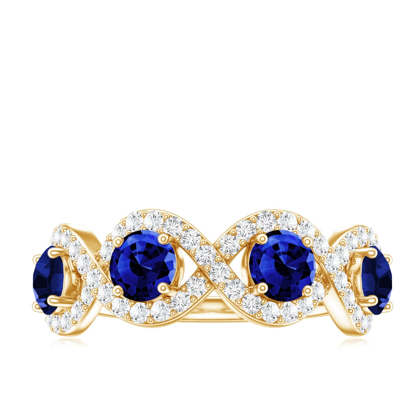 Lab-Created Blue Sapphire and Diamond Braided Half Eternity Band Ring