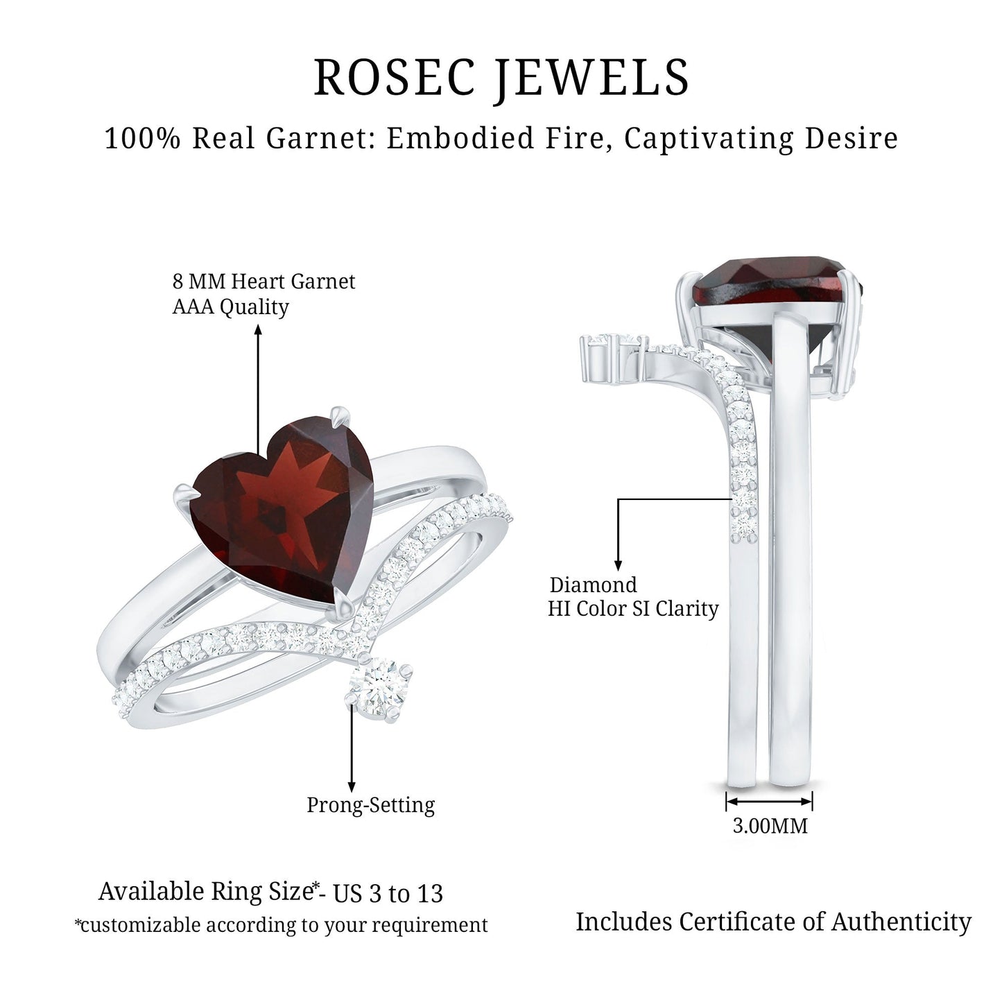 Natural Garnet Heart Shaped Engagement Ring with Diamond Enhancer