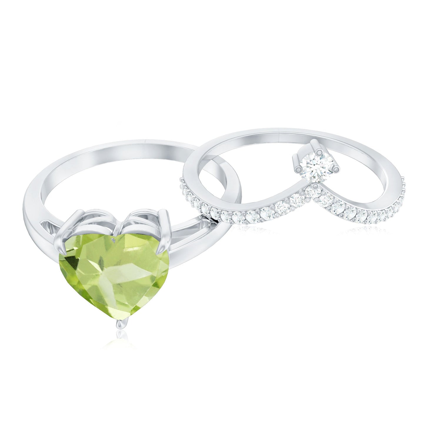 Natural 2 Carat Peridot Heart Engagement Ring with Diamond Enhancer