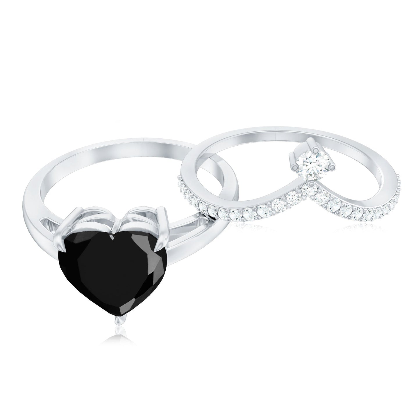 Genuine 2 Carat Black Spinel Heart Engagement Ring with Diamond Enhancer