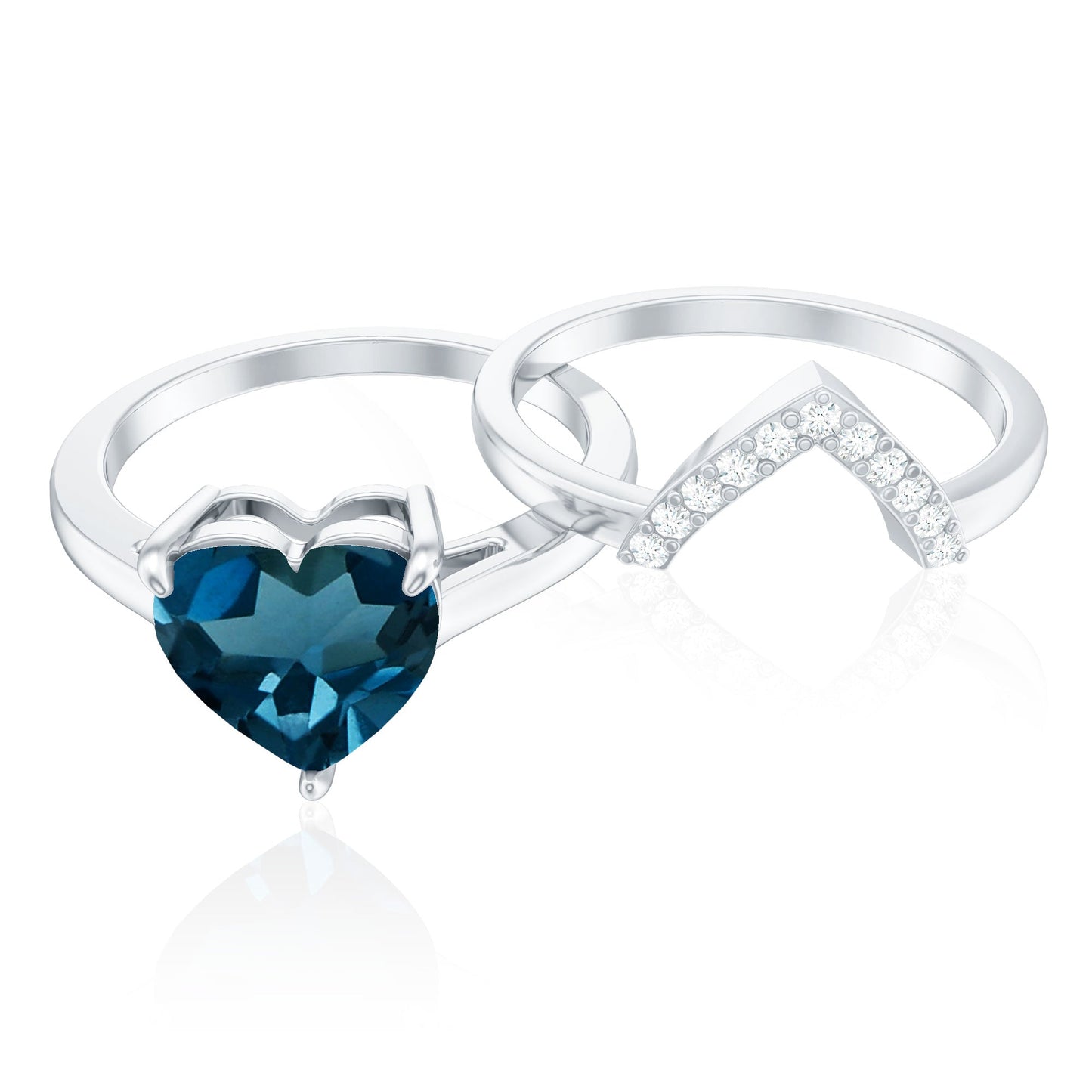 2 Carat London Blue Topaz Heart Ring Set with Diamond