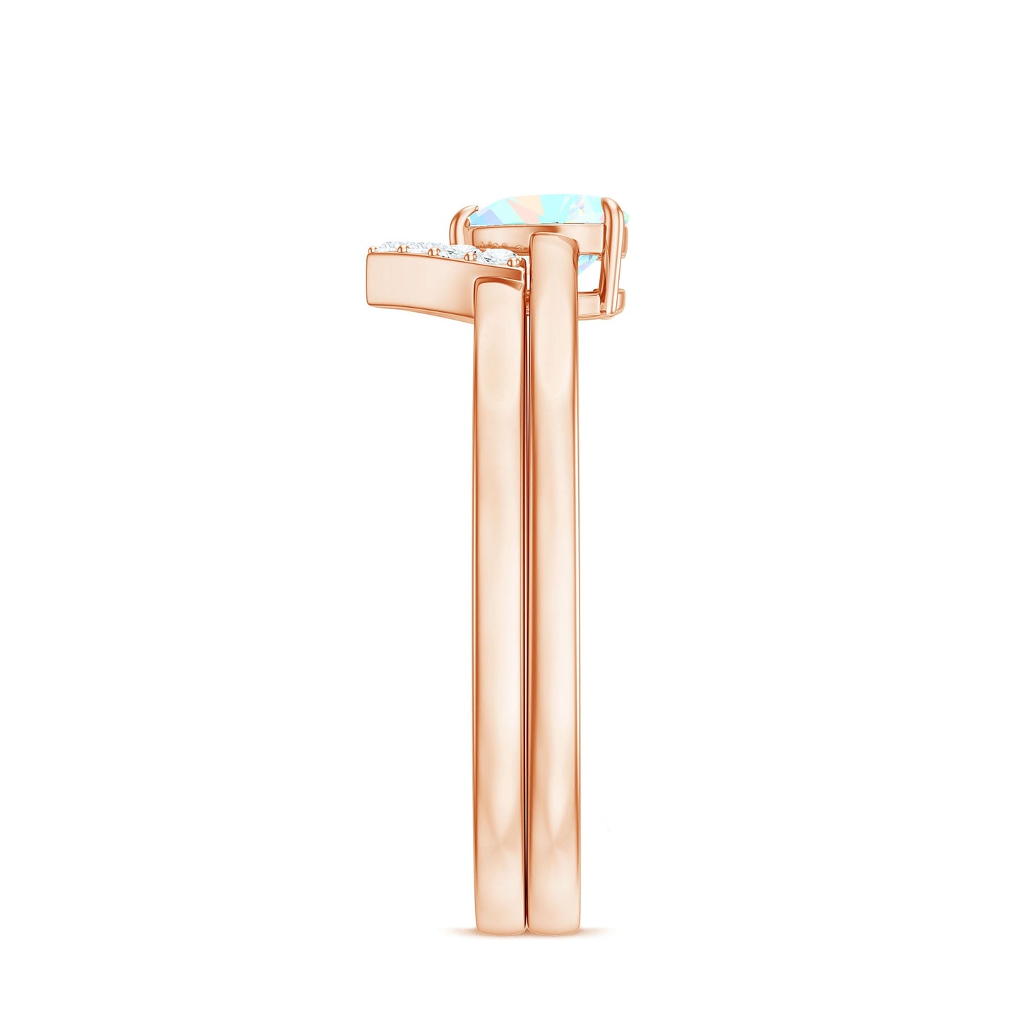 Ethiopian Opal Heart Engagement Ring with Diamond Wedding Band