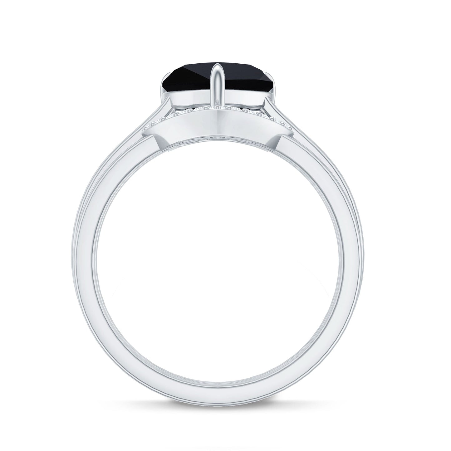 Natural Black Spinel Diamond 2 Carat Heart Engagement and Wedding Ring Set of 2