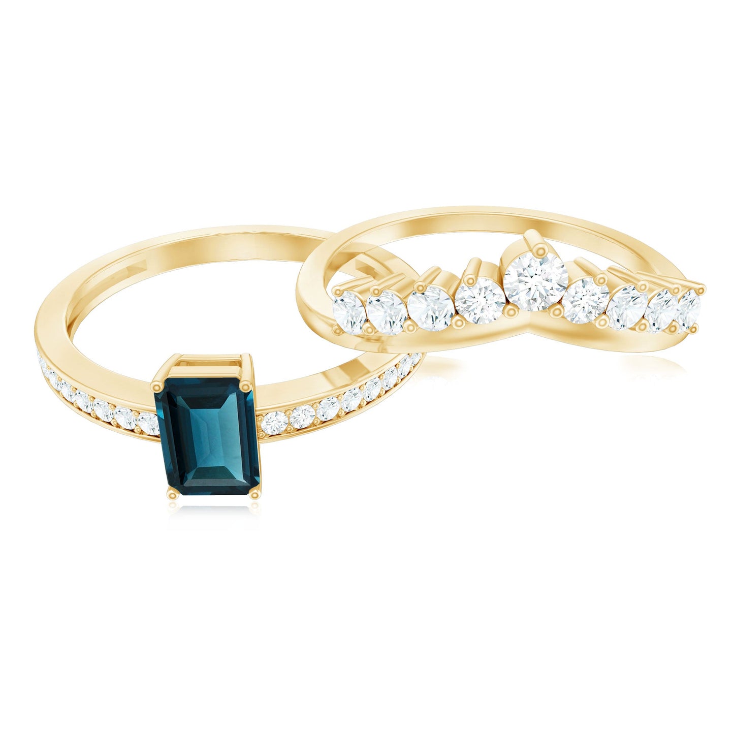 London Blue Topaz Engagement Ring with Diamond Wedding Band