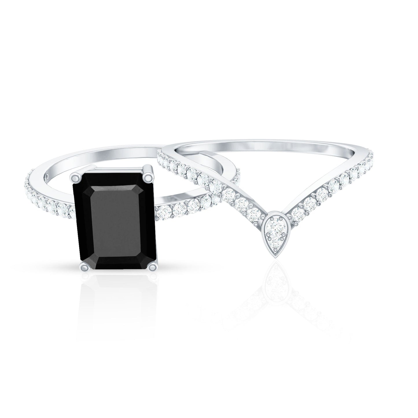 1.6 Carat Emerald Cut Lab Grown Black and White Diamond Wedding Ring Set for Women