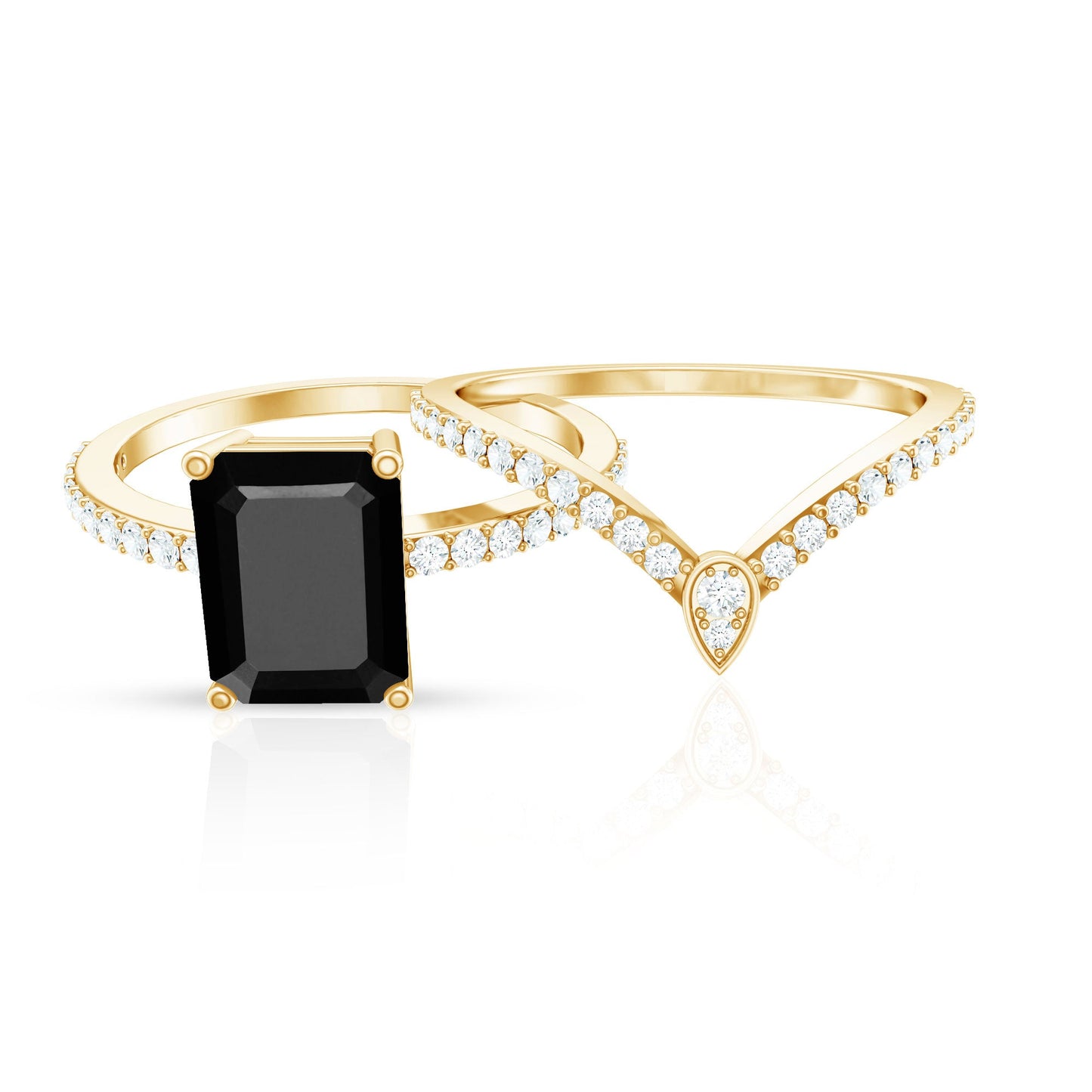 1.6 Carat Emerald Cut Lab Grown Black and White Diamond Wedding Ring Set for Women