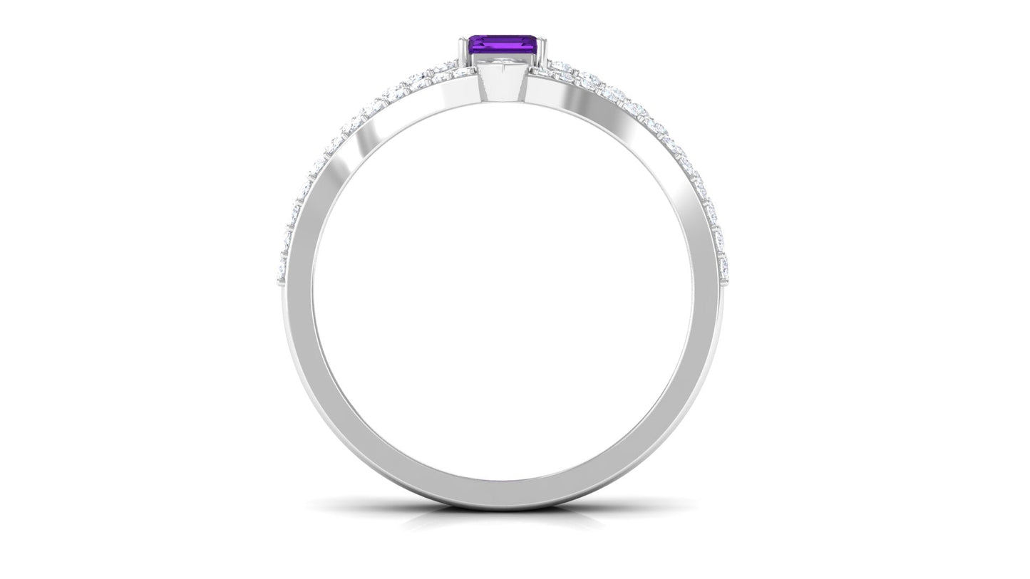 Natural 1.4 Carat Emerald Cut Amethyst Diamond Wedding Ring Set