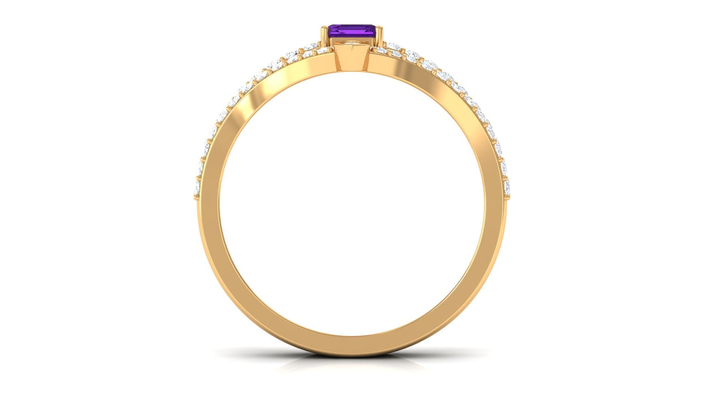Natural 1.4 Carat Emerald Cut Amethyst Diamond Wedding Ring Set