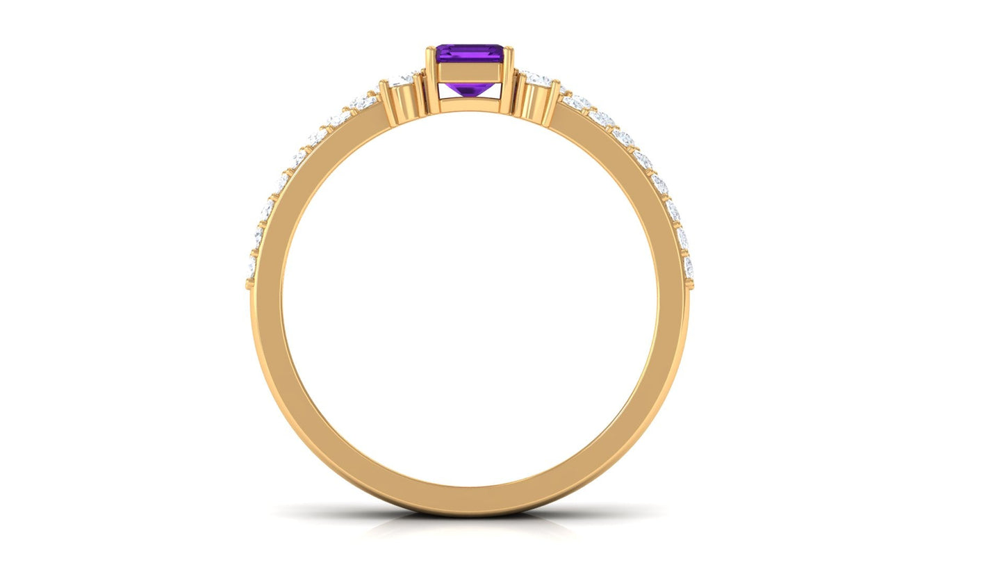 Certified Real 1.4 Carat Emerald Cut Amethyst Wedding Bridal Ring Set with Diamond