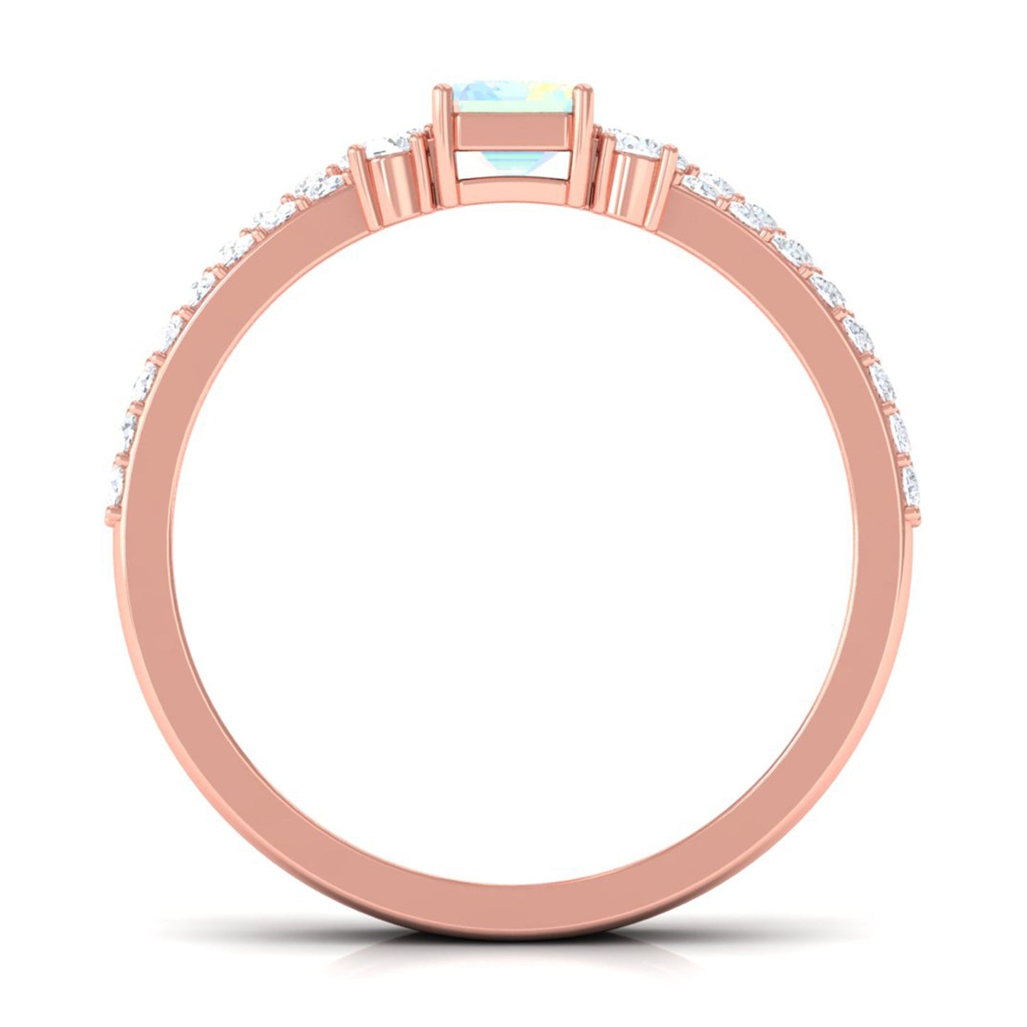 2 Carat Emerald Cut Ethiopian Opal Solitaire Engagement Ring Set with Diamond Band