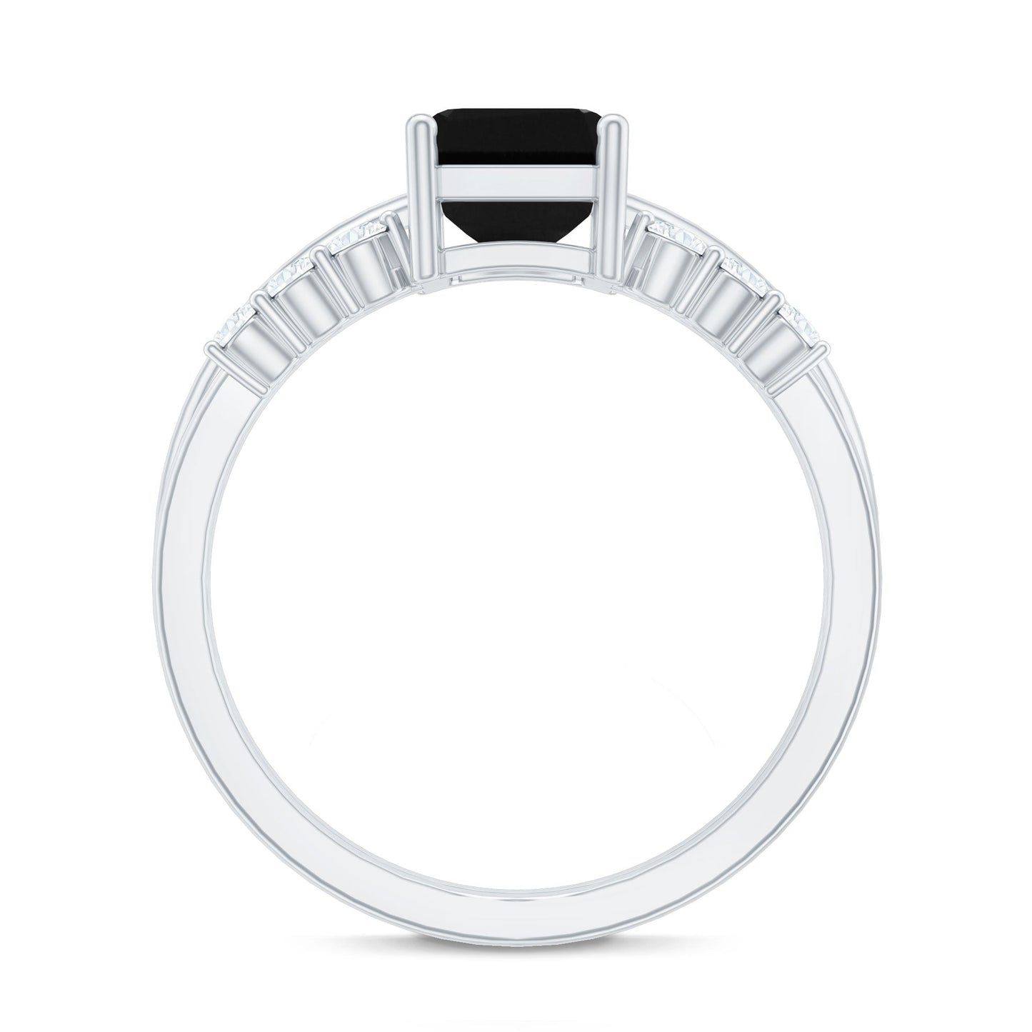 Certified 1.6 Carat Lab Grown Black Diamond Emerald Engagement Ring with White Diamond Enhancer