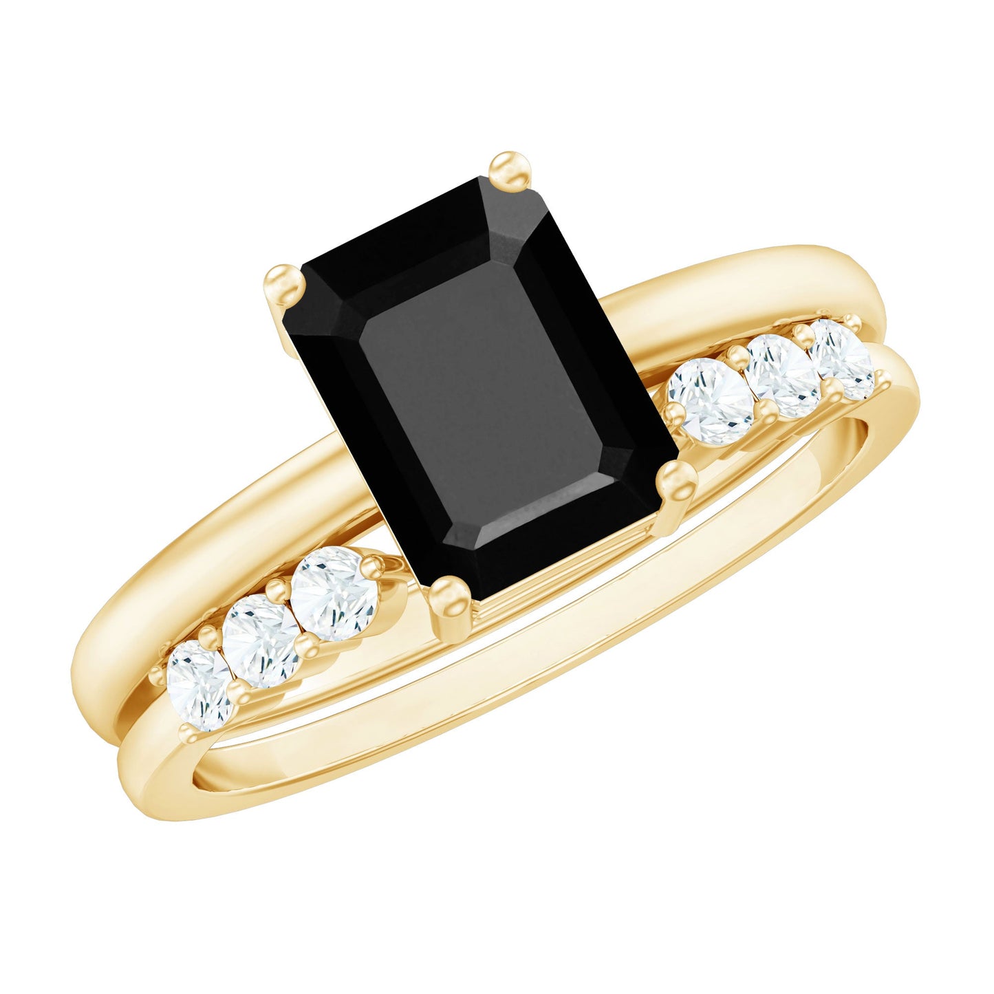 Certified 1.6 Carat Lab Grown Black Diamond Emerald Engagement Ring with White Diamond Enhancer