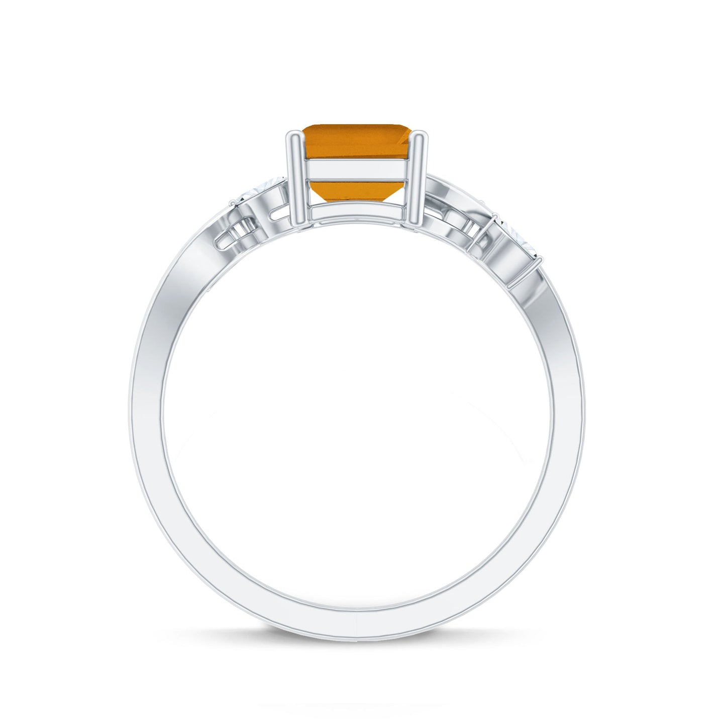 Natural 1.8 Carat Citrine Emerald Cut Engagement Ring with Diamond